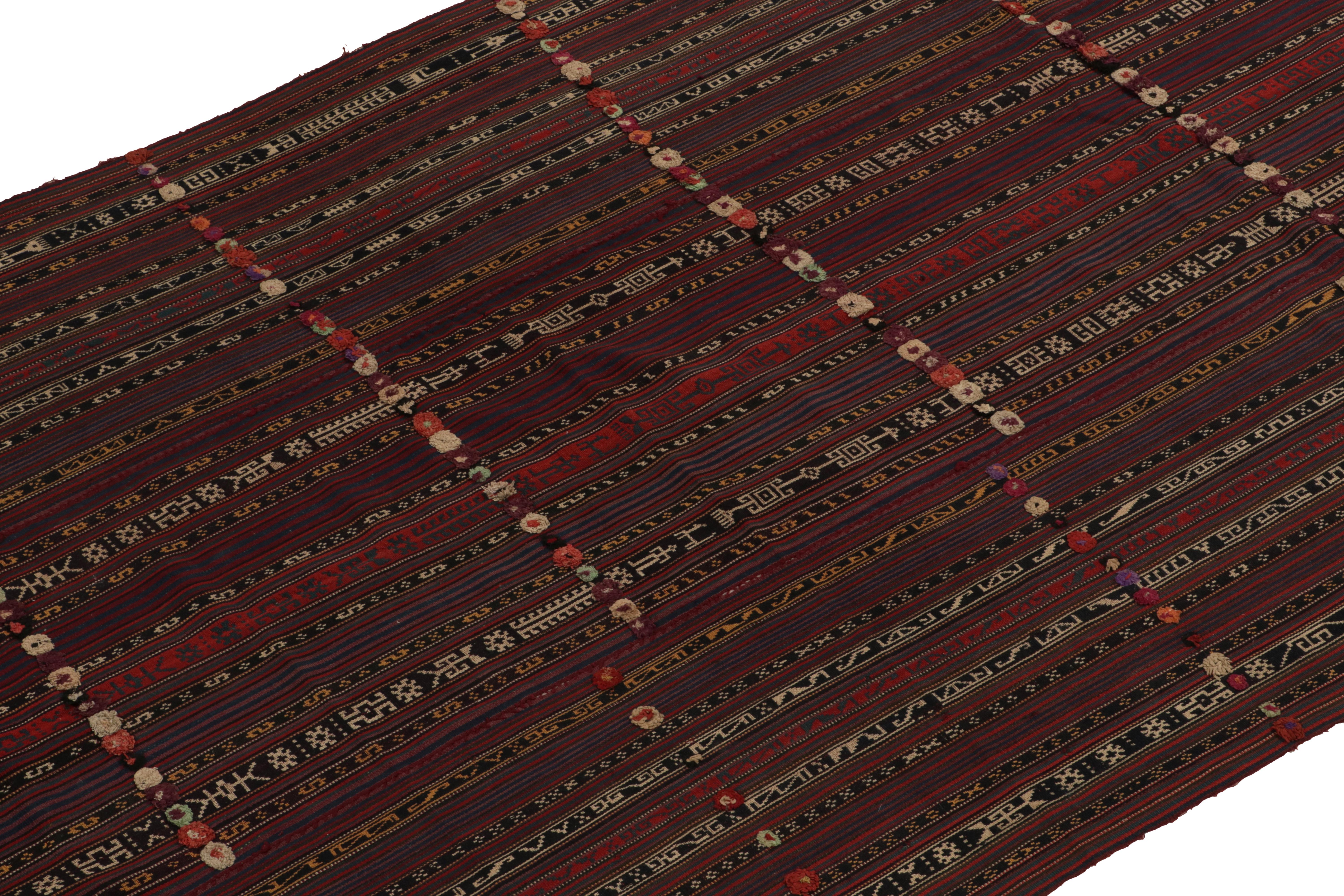 Hand-Knotted 1950s Vintage Persian Kilim Rug inRed & Brown Geometric Pattern by Rug & Kilim For Sale