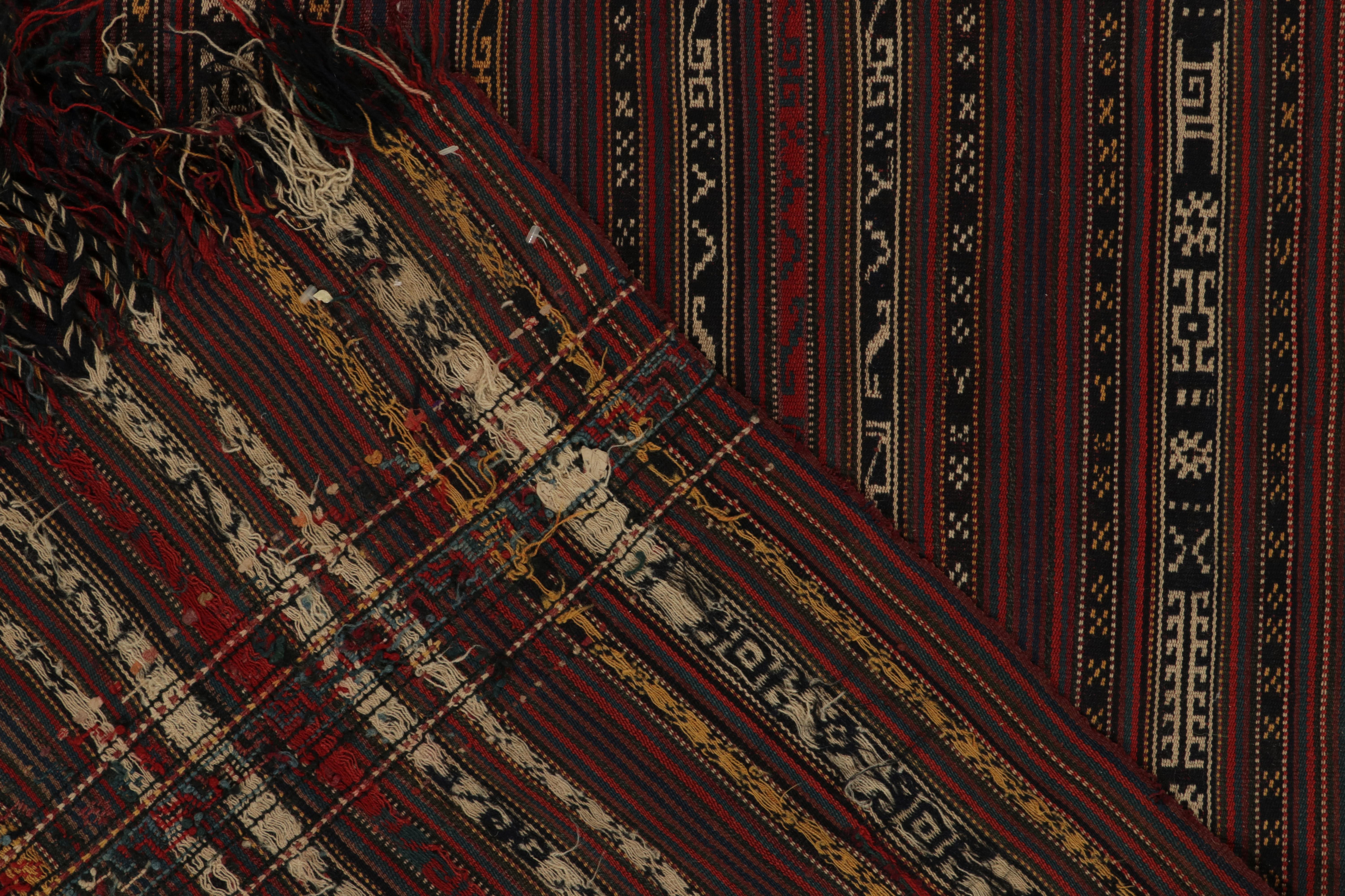 Wool 1950s Vintage Persian Kilim Rug inRed & Brown Geometric Pattern by Rug & Kilim For Sale