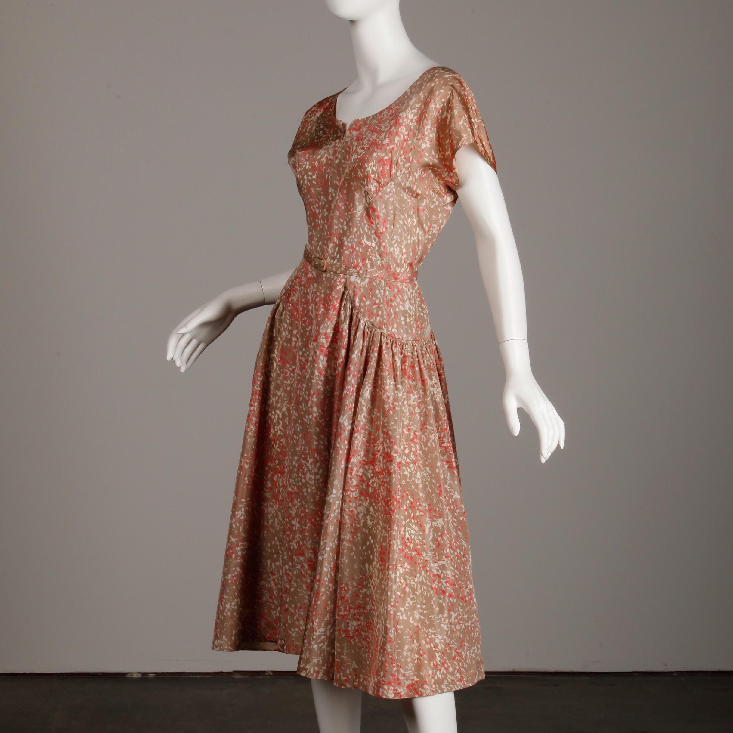 1950s Vintage Pink, Mauve + Beige 3-Piece Matching Dress/ Coat/ Belt Ensemble 7