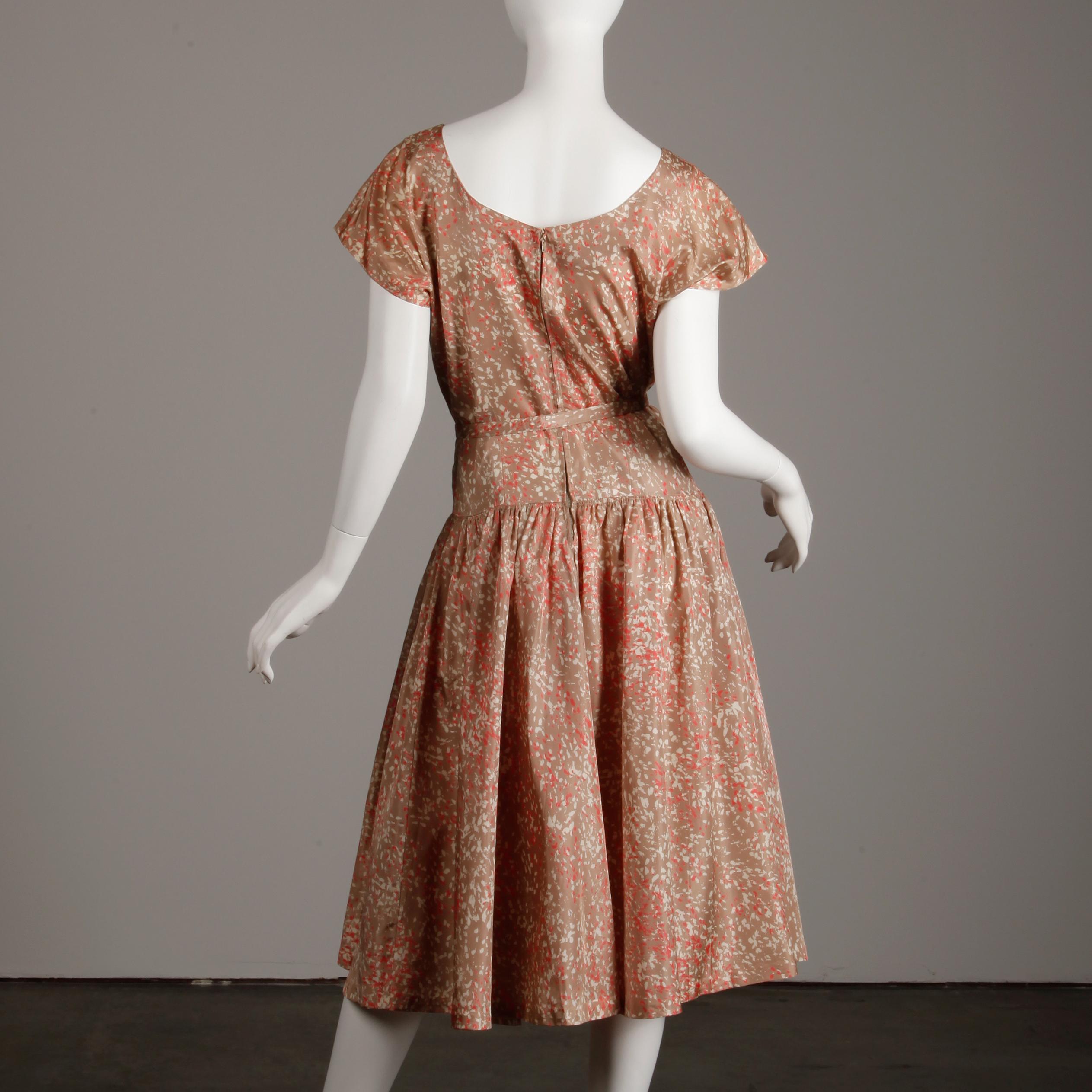 1950s Vintage Pink, Mauve + Beige 3-Piece Matching Dress/ Coat/ Belt Ensemble 9