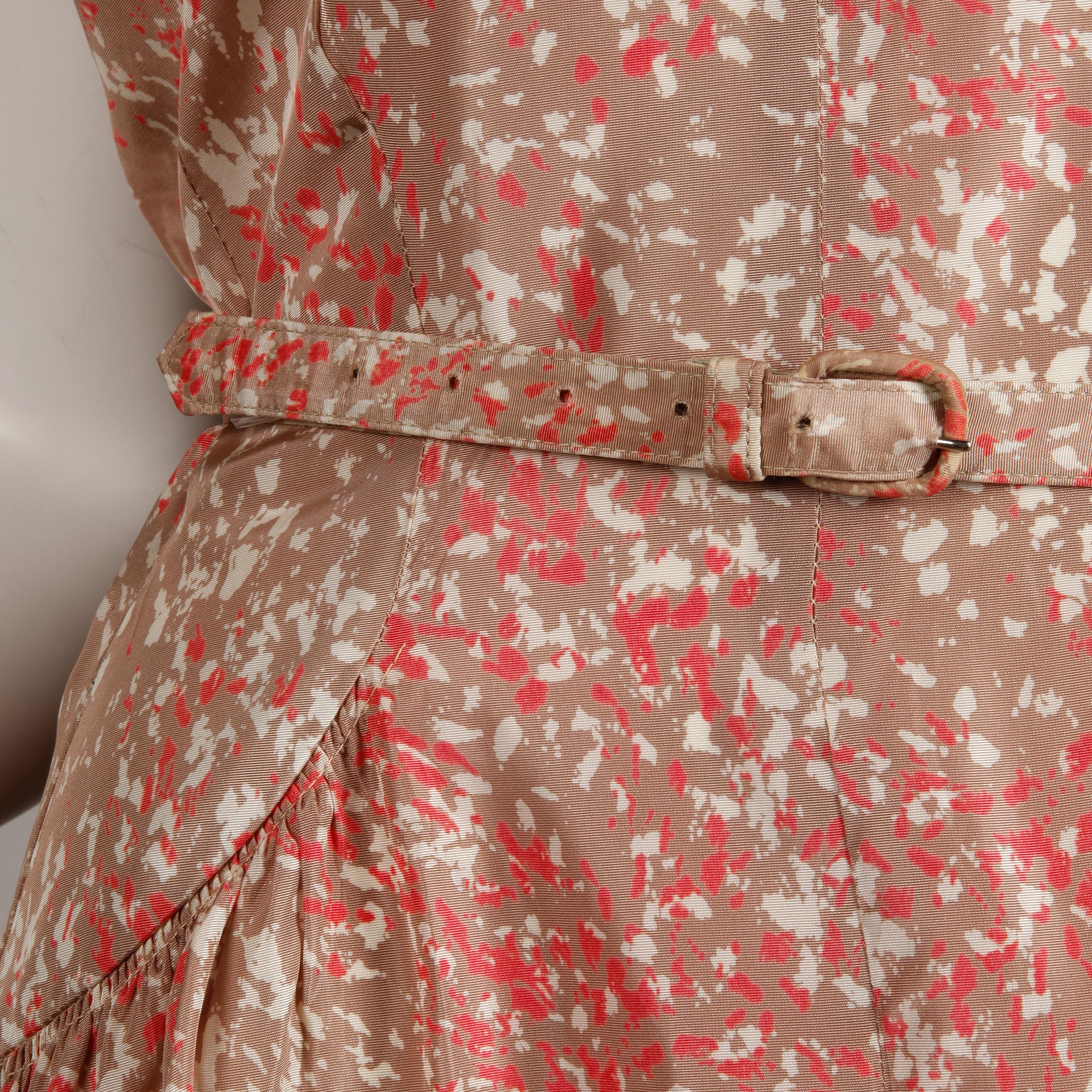 1950s Vintage Pink, Mauve + Beige 3-Piece Matching Dress/ Coat/ Belt Ensemble In Excellent Condition In Sparks, NV