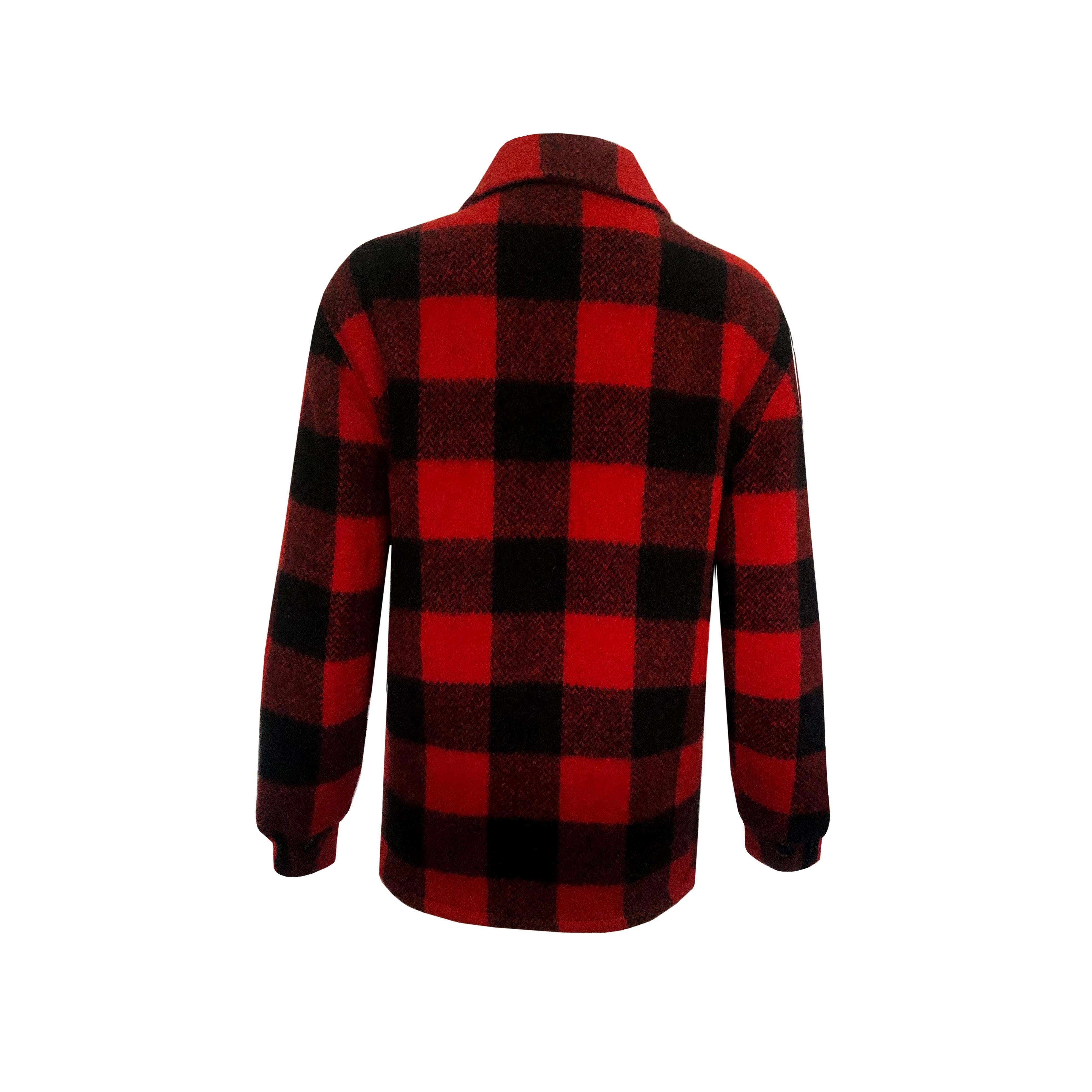 Women's 1950s Vintage Plaid Mackinaw Jacket - Red + Black Check Wool - Padded Lining For Sale