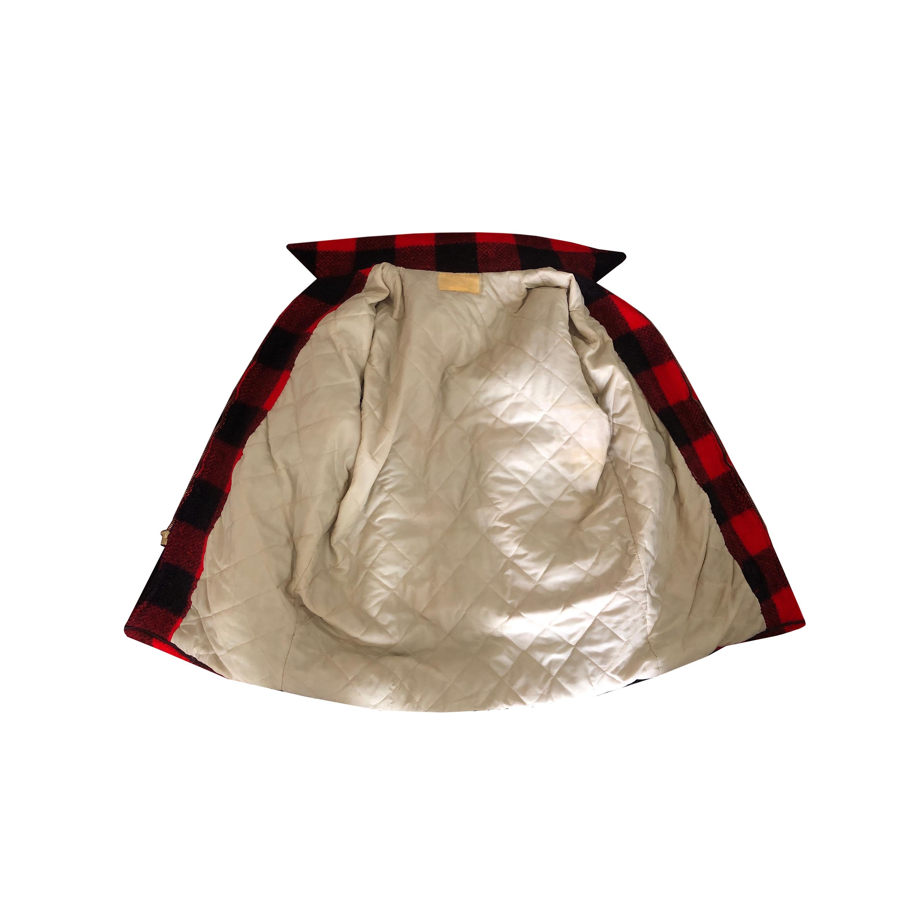 1950s Vintage Plaid Mackinaw Jacket - Red + Black Check Wool - Padded Lining For Sale 1