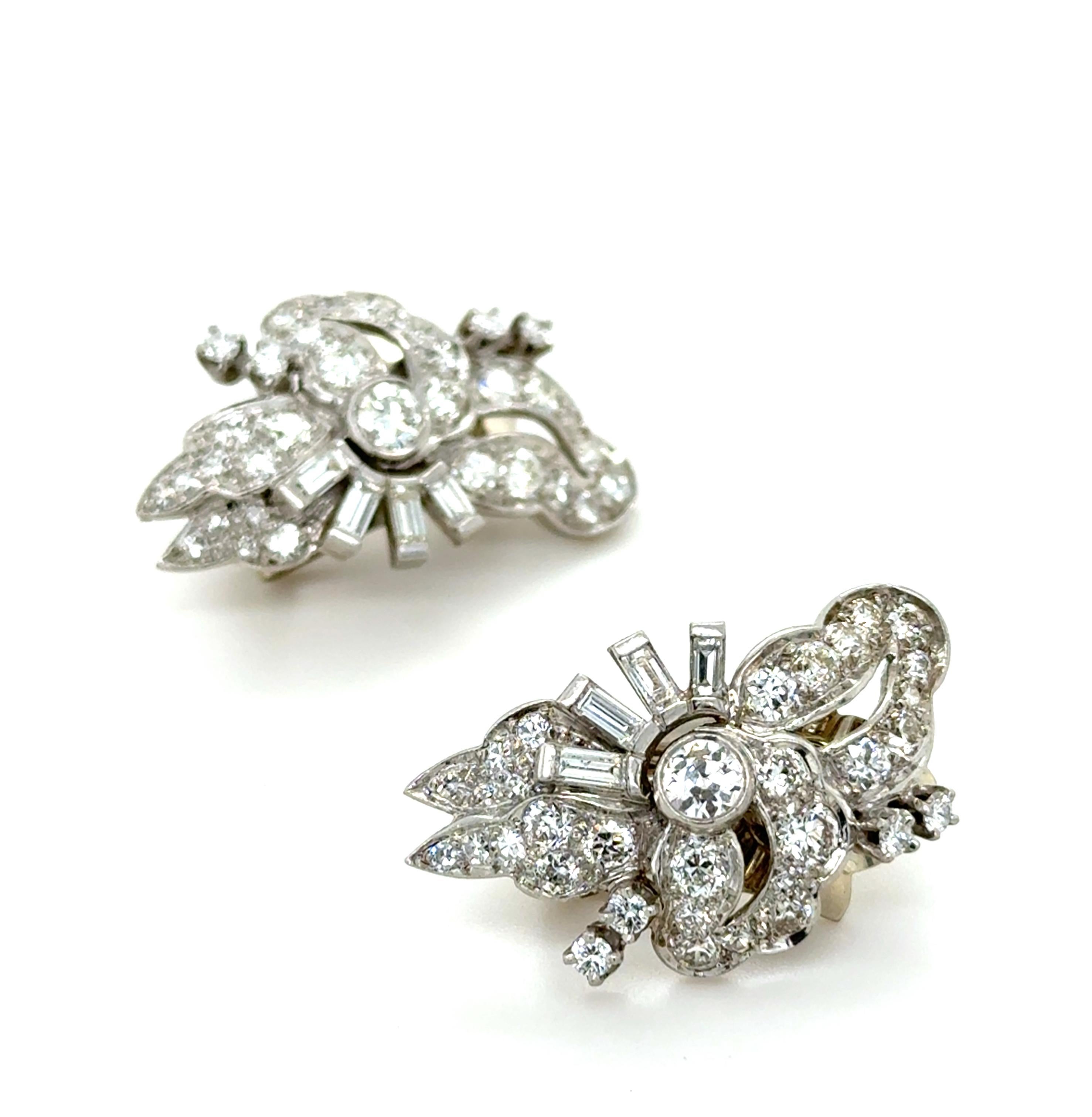 1950's Vintage Platin und Diamant himmlischen Ohrringe (Alteuropäischer Schliff) im Angebot
