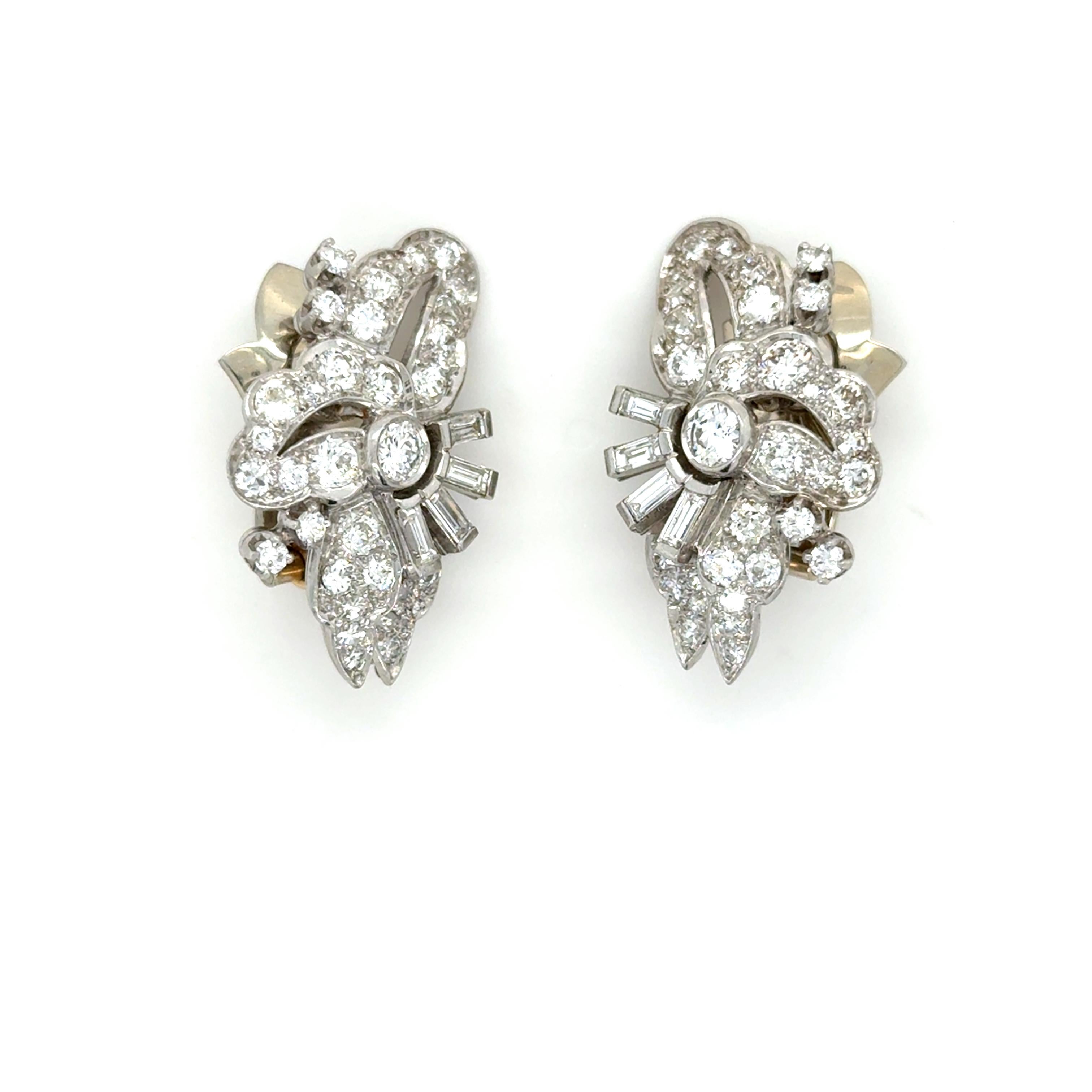 1950's Vintage Platin und Diamant himmlischen Ohrringe im Zustand „Hervorragend“ im Angebot in Chicago, IL