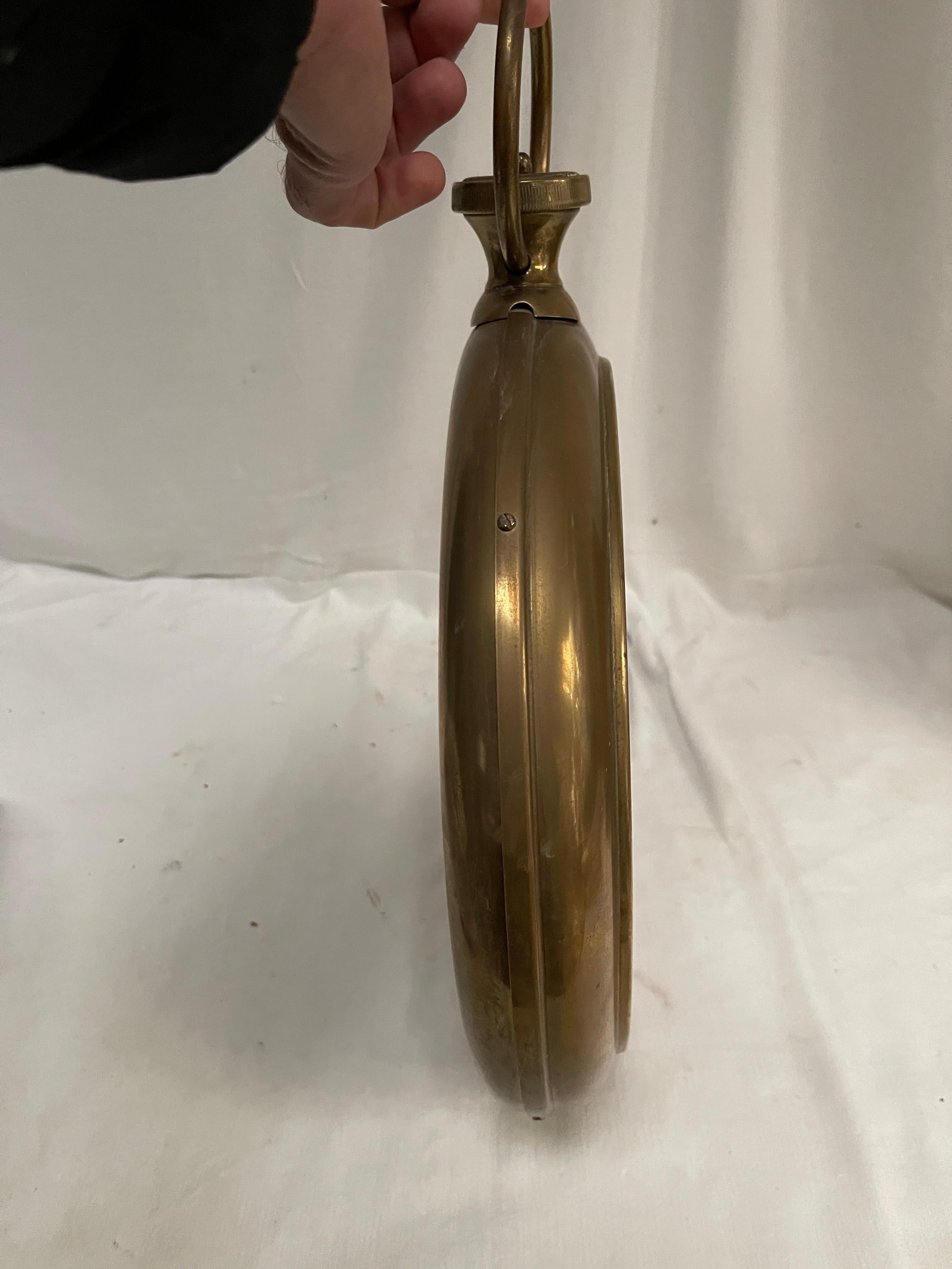 Brass 1950's vintage pocket watch wall mirror For Sale