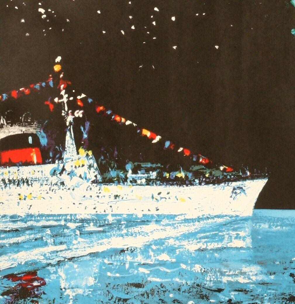 Affiche vintage des années 1950 - Bouvard-At Sea-Cruise Ship-Fireworks Party, 1956 Bon état - En vente à SAINT-OUEN-SUR-SEINE, FR