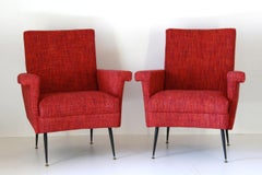 1950s Vintage Red Armchairs, Set of Two