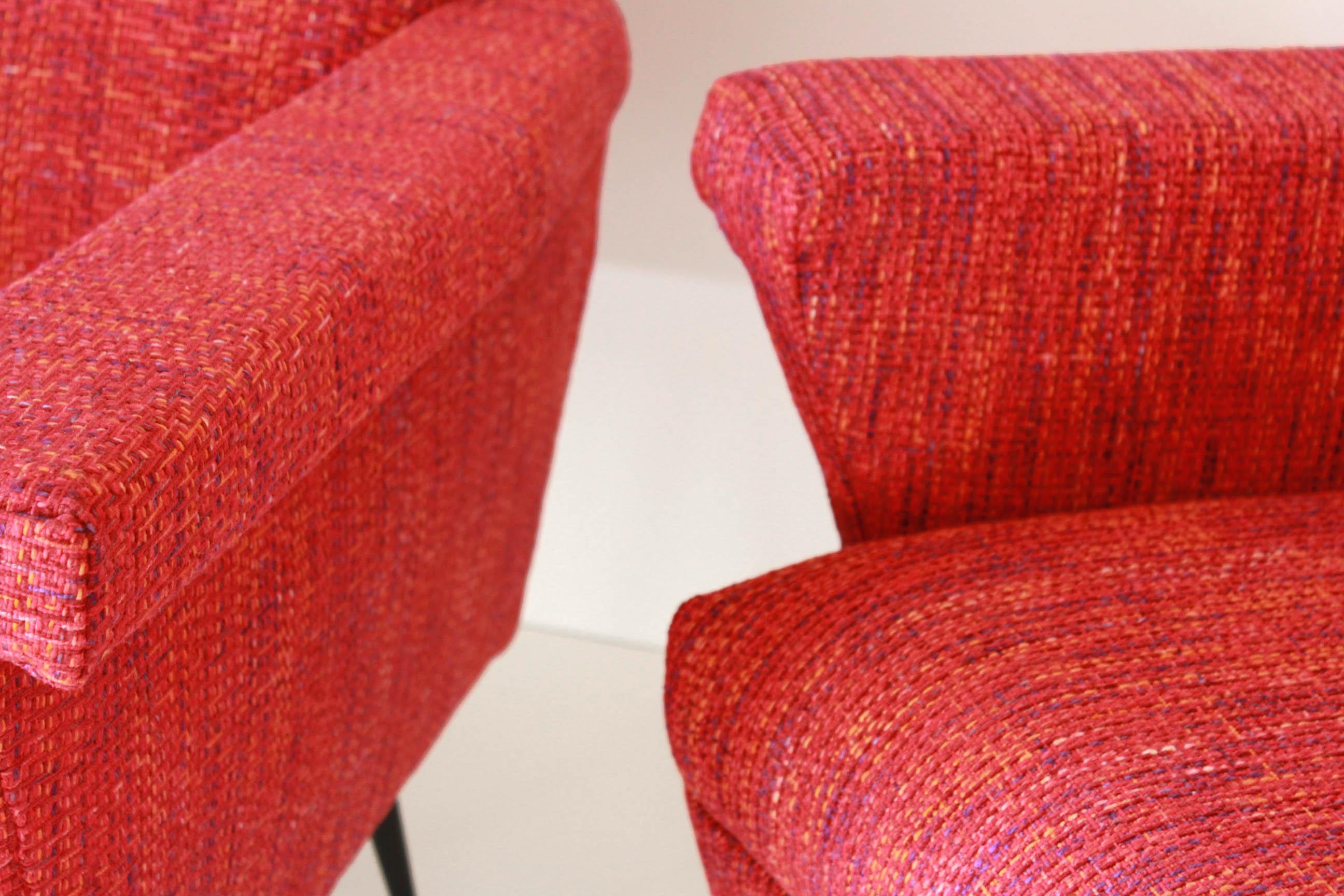 Mid-Century Modern 1950s Vintage Red Armchairs, Set of Two