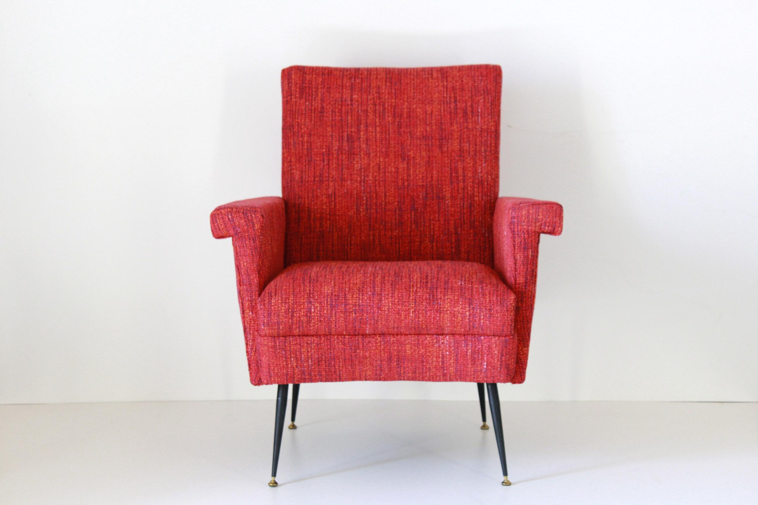 1950s Vintage Red Armchairs, Set of Two In Excellent Condition In Ceglie Messapica, IT