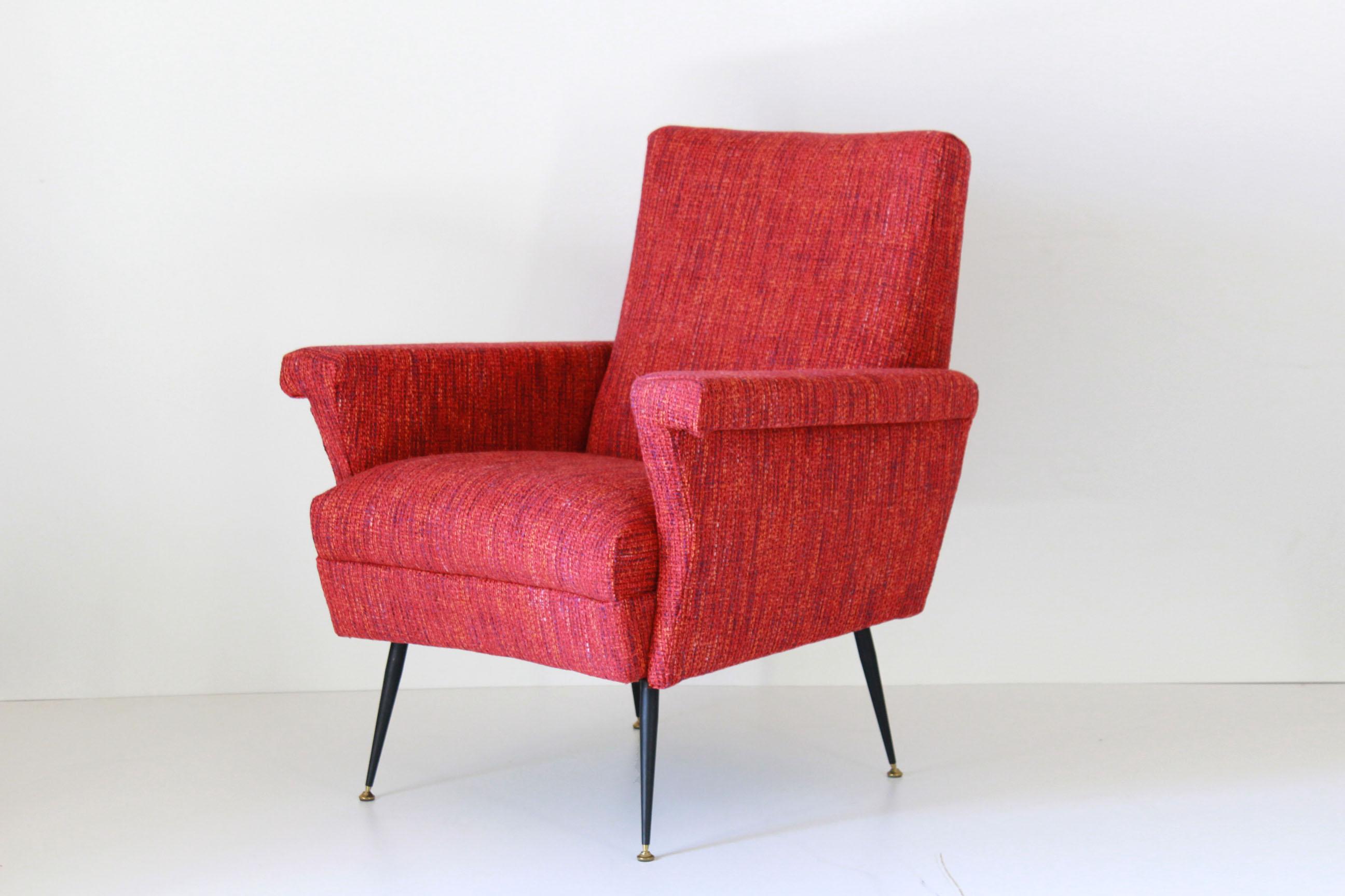 Mid-20th Century 1950s Vintage Red Armchairs, Set of Two