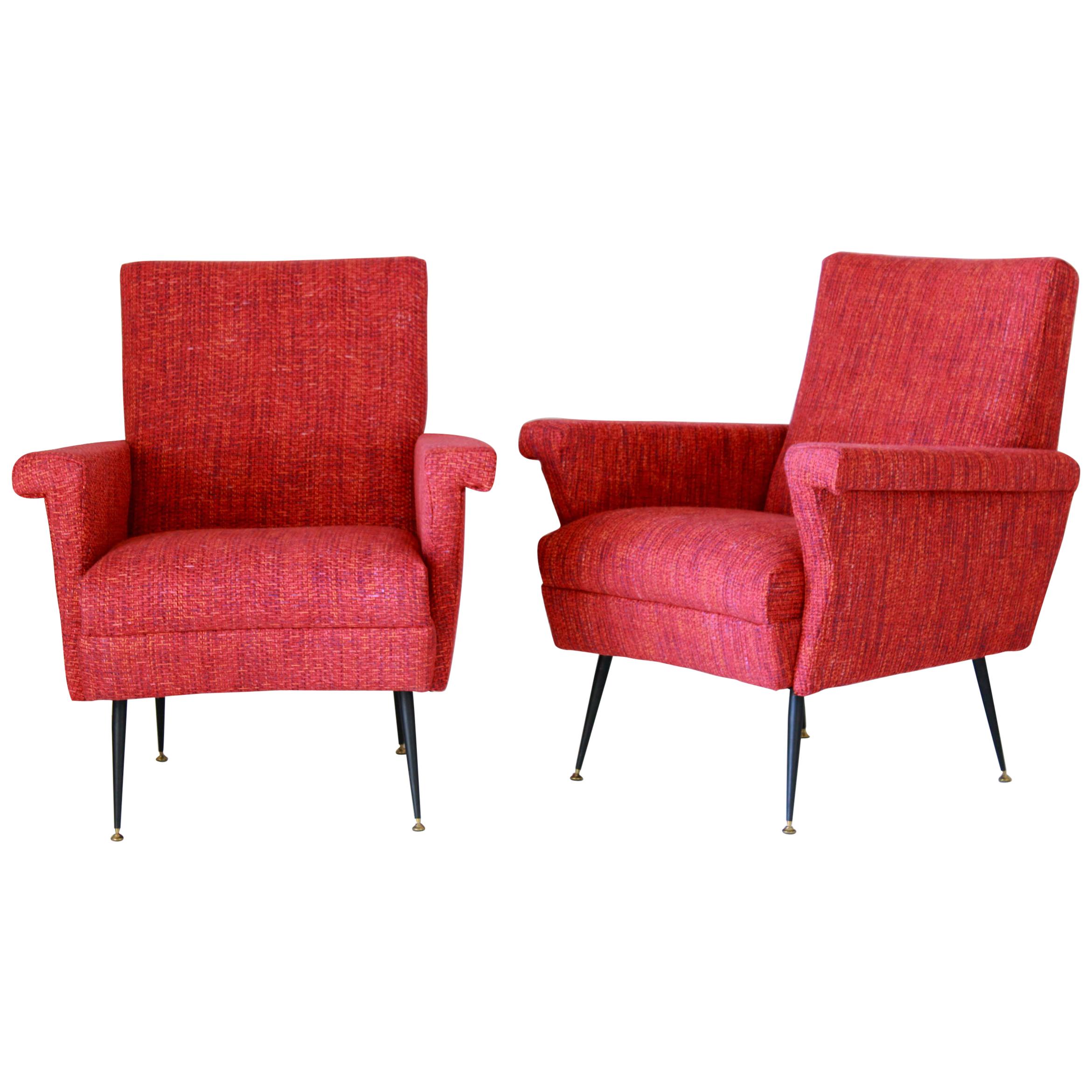 1950s Vintage Red Armchairs, Set of Two