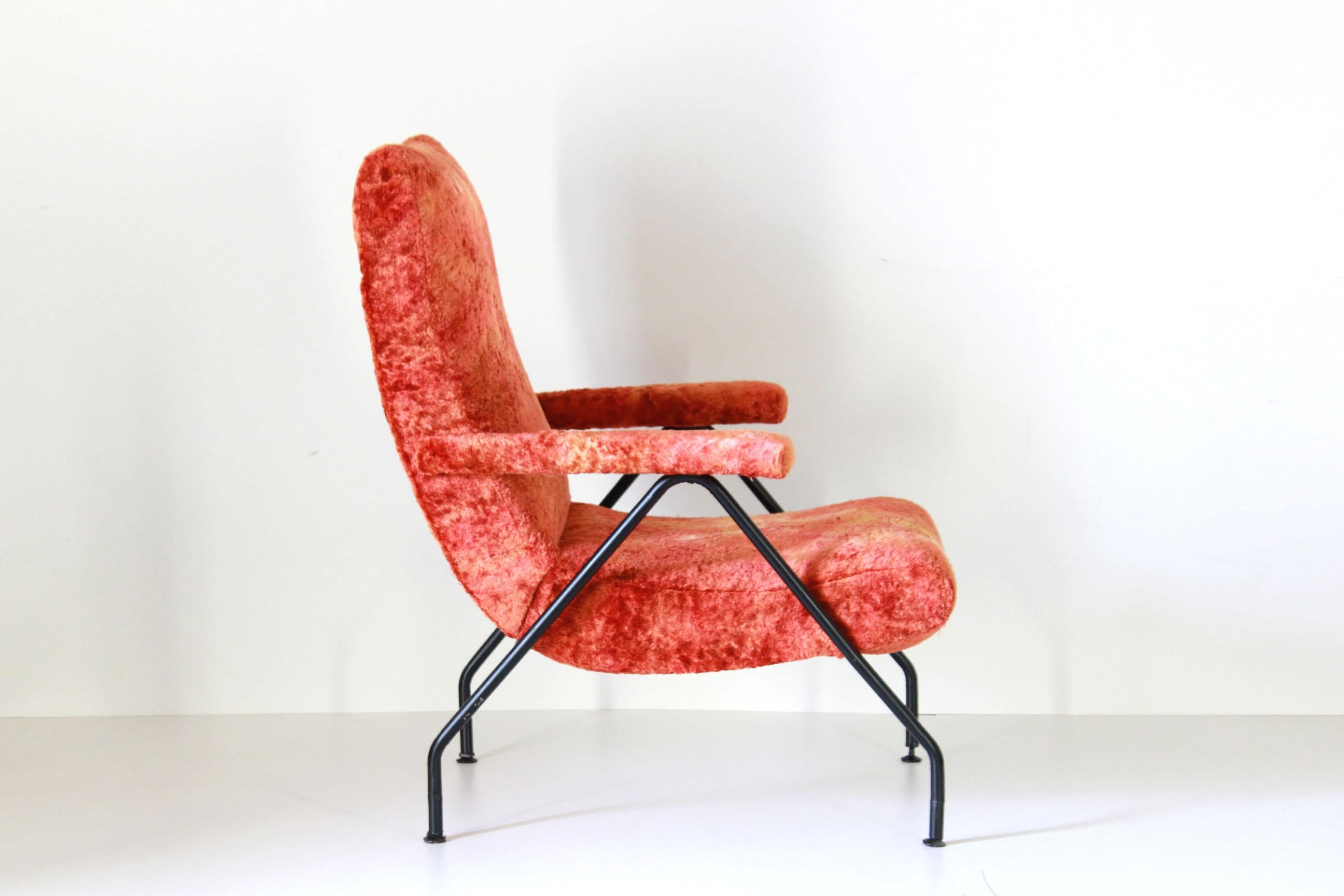 Mid-20th Century 1950s Vintage Red Fabric Armchair