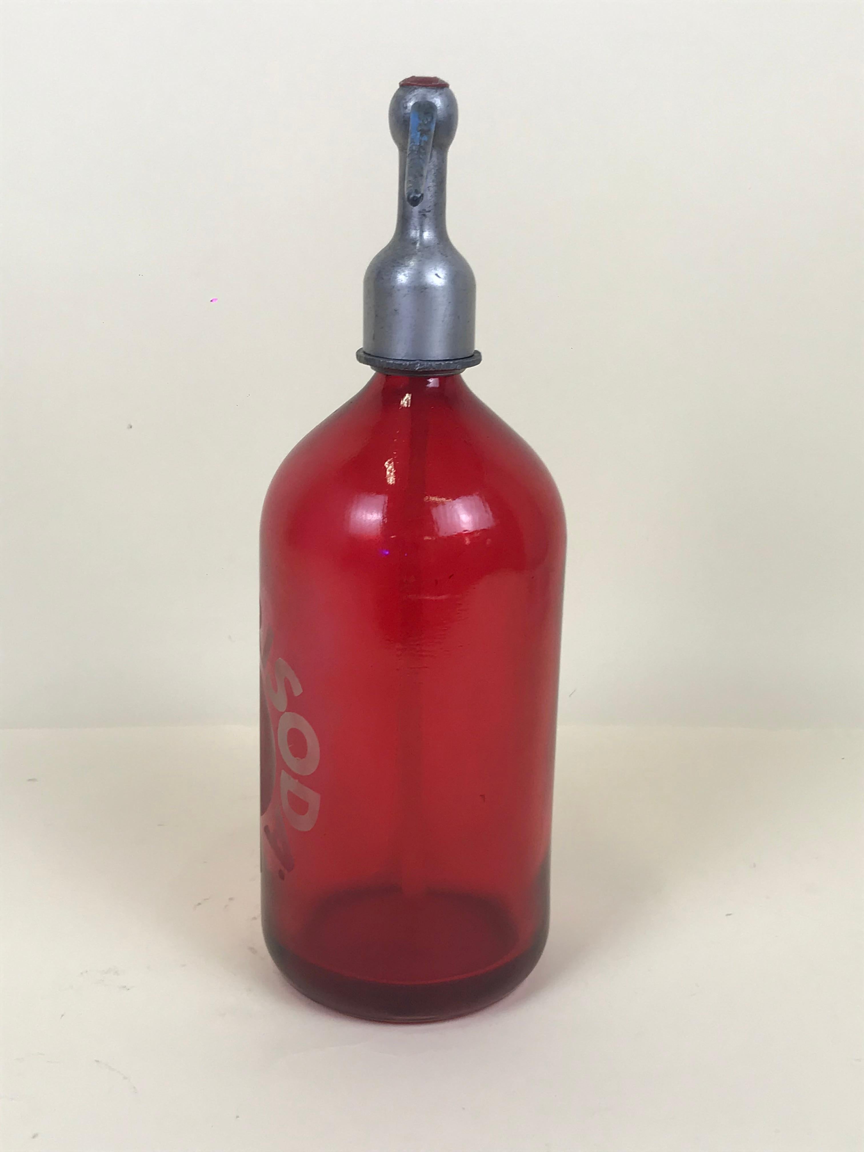1950s Vintage Red Glass Italian Soda Syphon Seltzer Campari Soda Bar Bottle 1