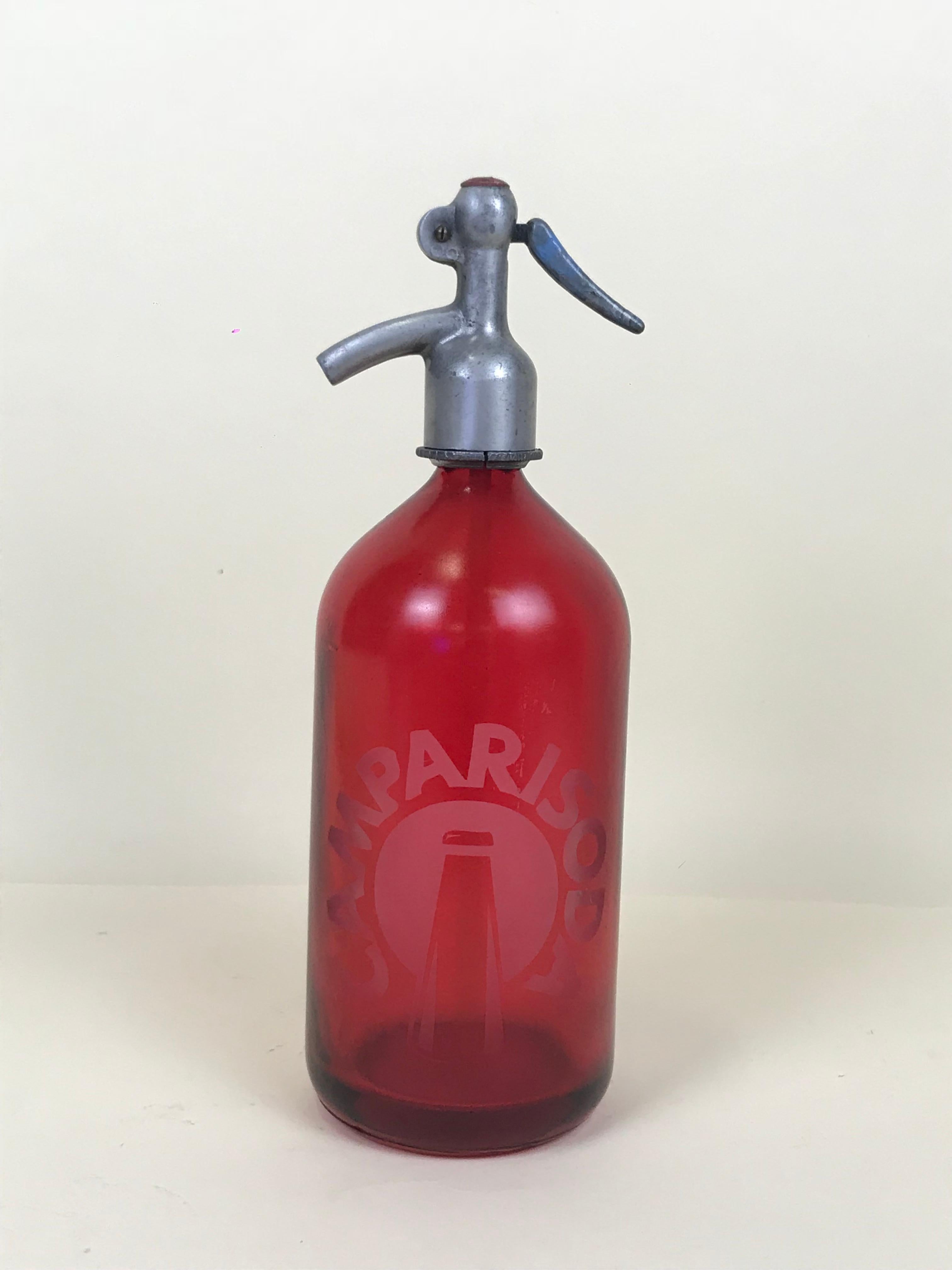 1950s Vintage Red Glass Italian Soda Syphon Seltzer Campari Soda Bar Bottle 2