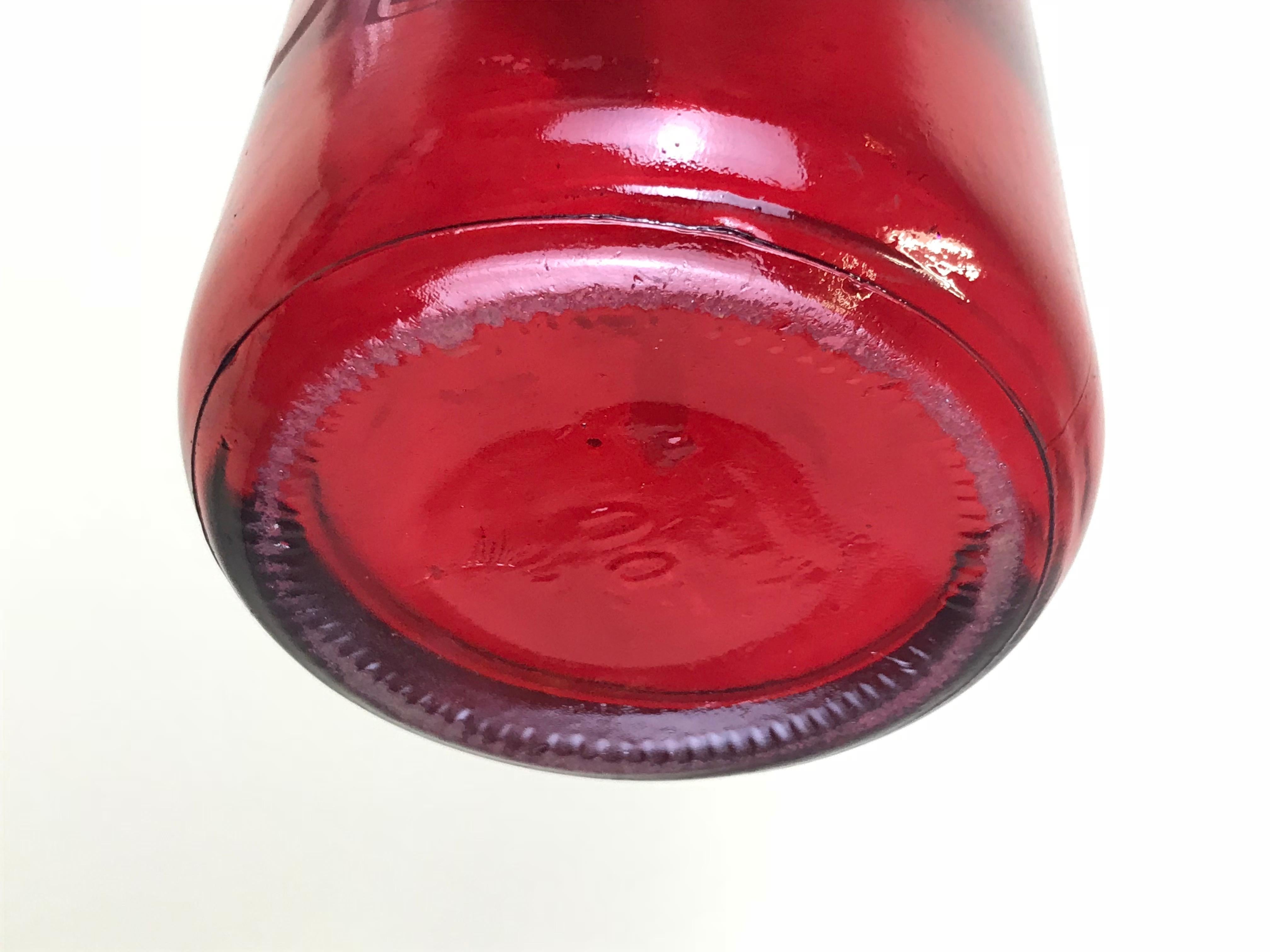 Mid-Century Modern 1950s Vintage Red Glass Italian Soda Syphon Seltzer Campari Soda Bar Bottle