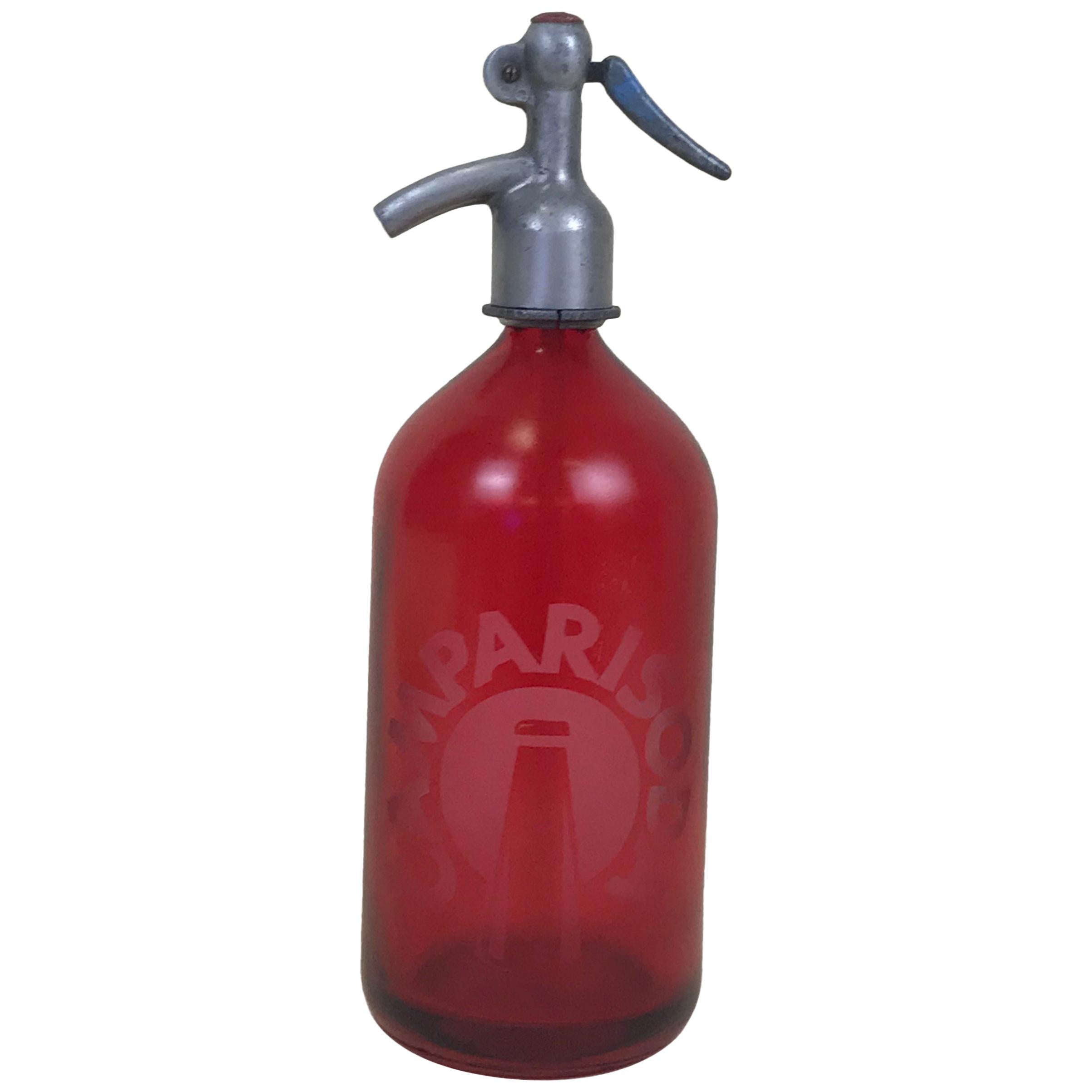 1950s Vintage Red Glass Italian Soda Syphon Seltzer Campari Soda Bar Bottle