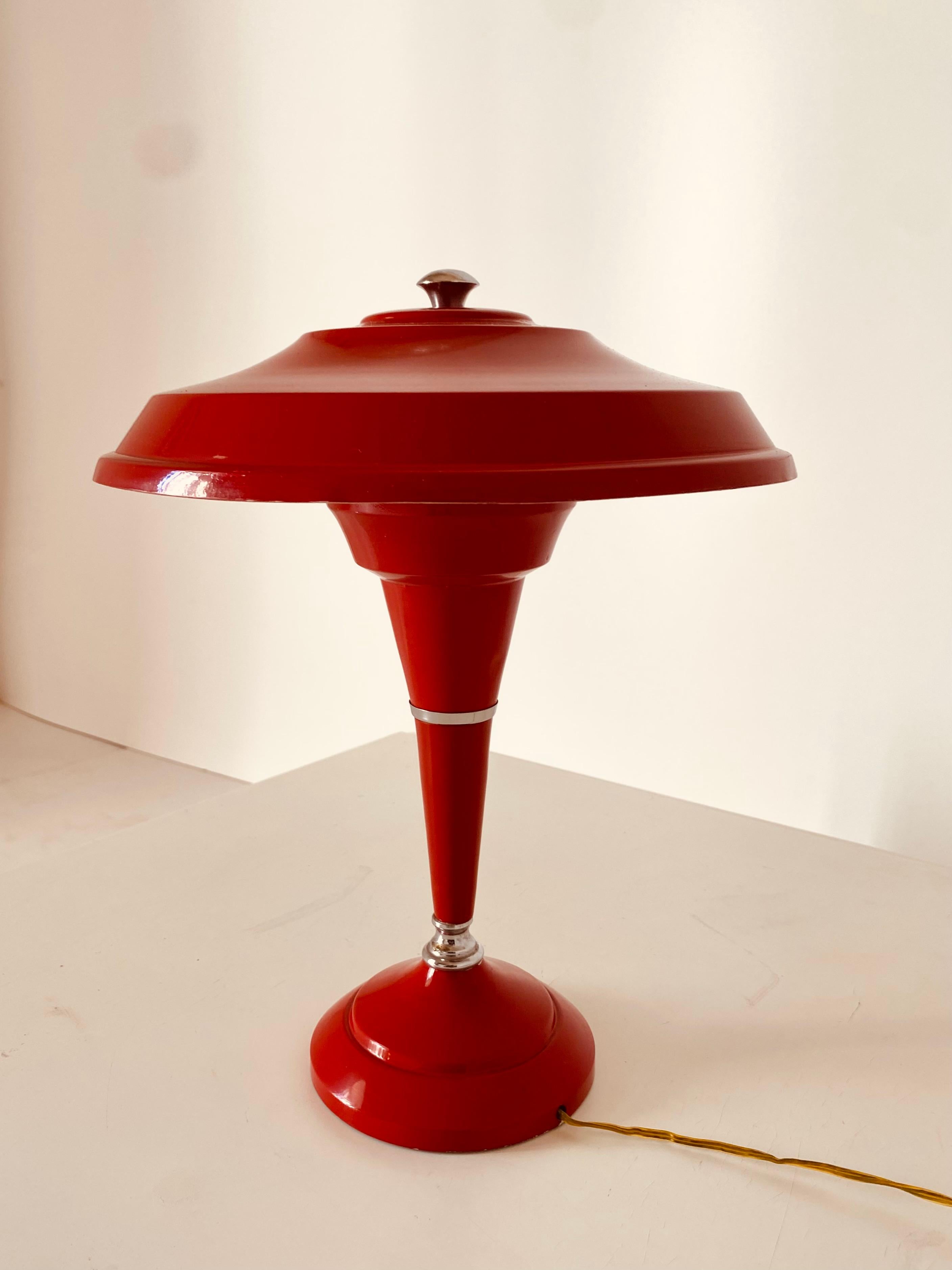 Mid-Century Modern 1950s Vintage Red Table Lamp
