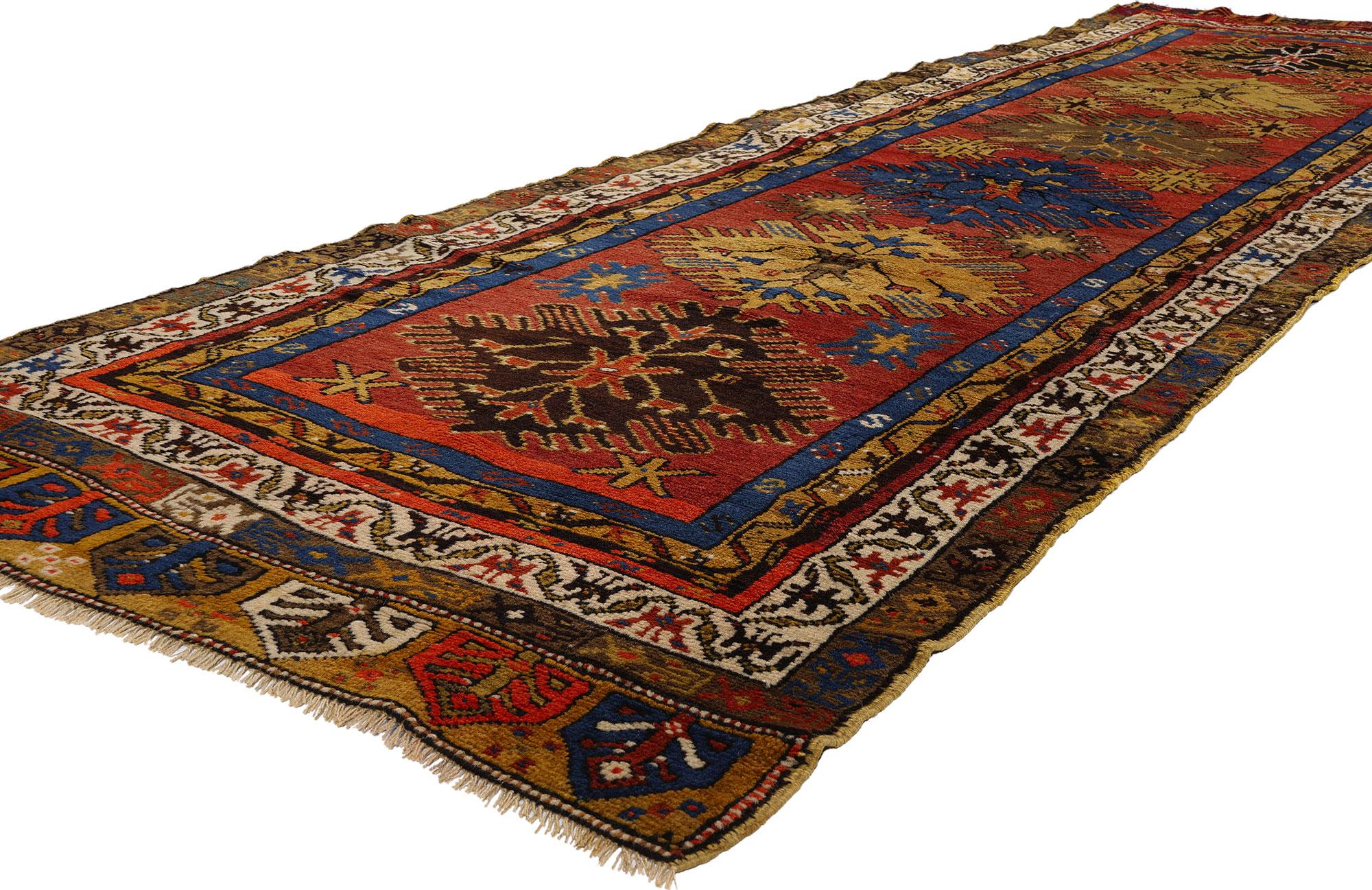 53882 Vintage Turkish Oushak Rug, 03'06 x 11'08. Please note this listing is for one piece. There is a matching piece available. Step into a world where the echoes of ancient tribes whisper through time in this hand-knotted wool vintage Turkish