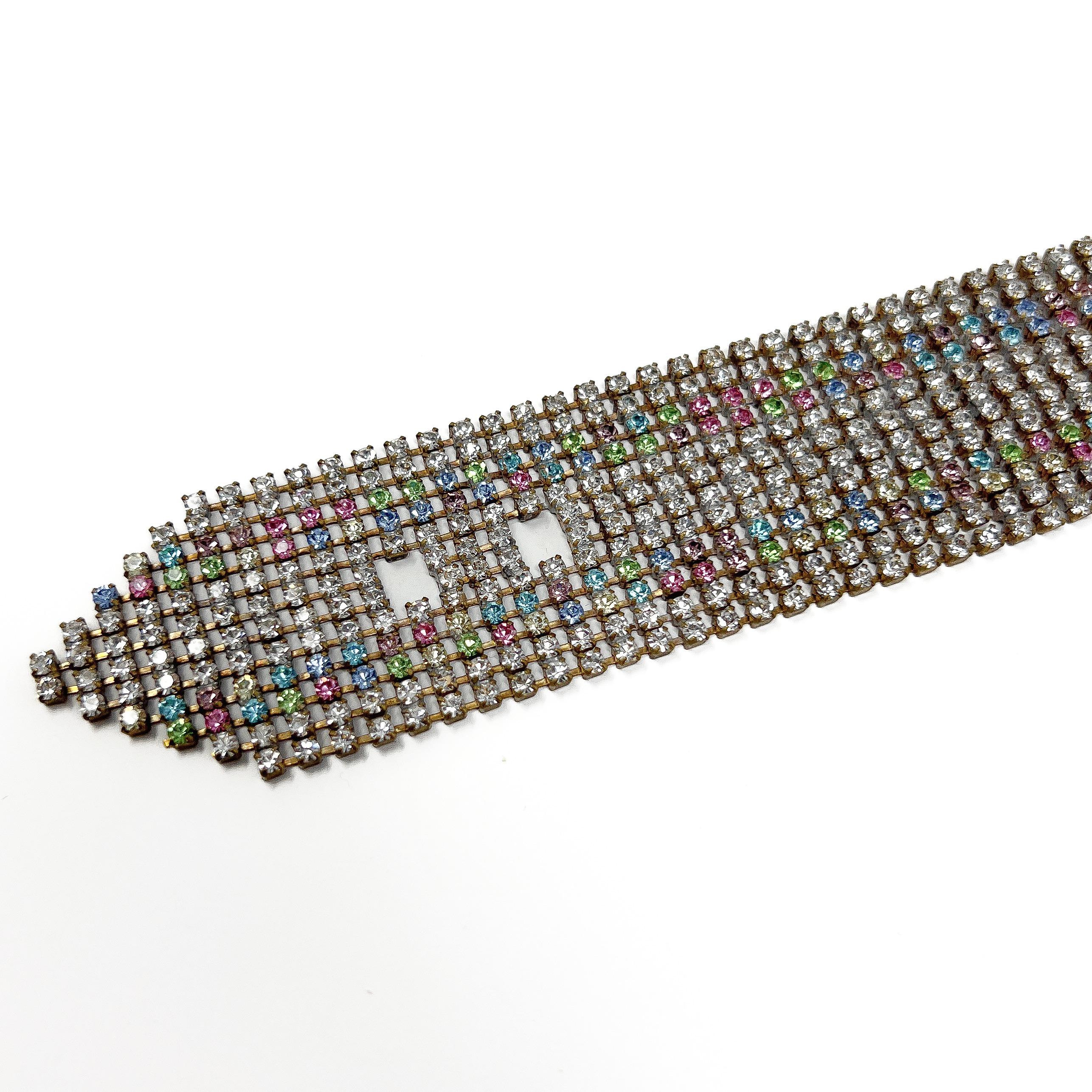 Women's 1950s Vintage Rhinestone Statement Belt and Buckle Bracelet