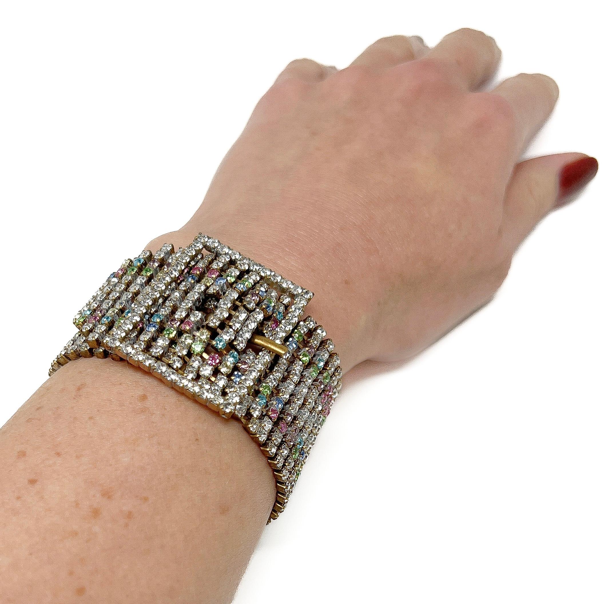 1950s Vintage Rhinestone Statement Belt and Buckle Bracelet 4