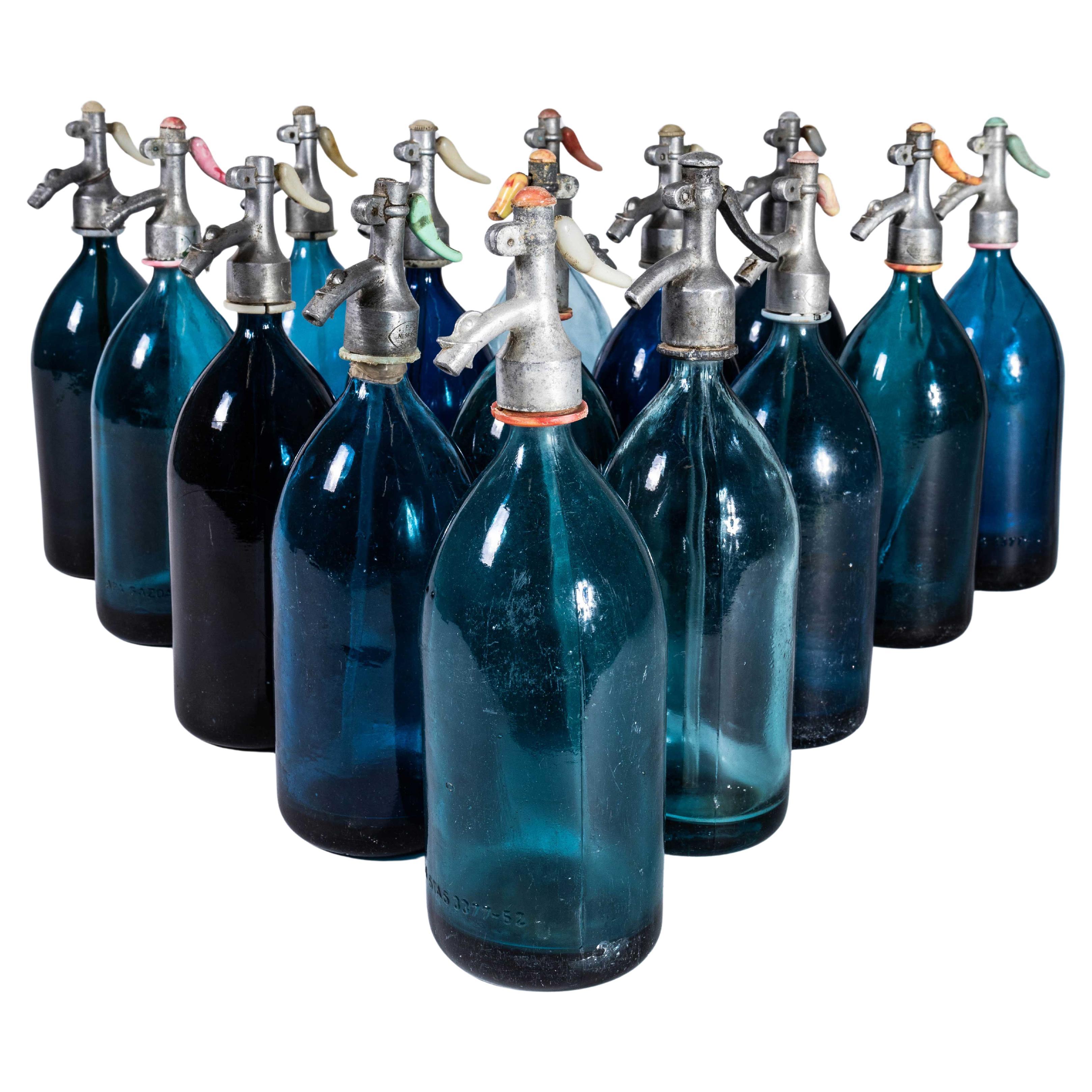Sifoni da soda rumeni vintage degli anni '50 - Vetro blu