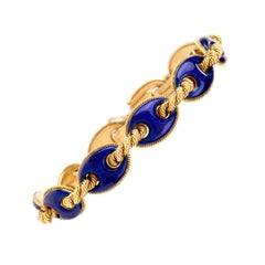1950s Vintage Royal Blue Enamel Link 18 Karat Bracelet