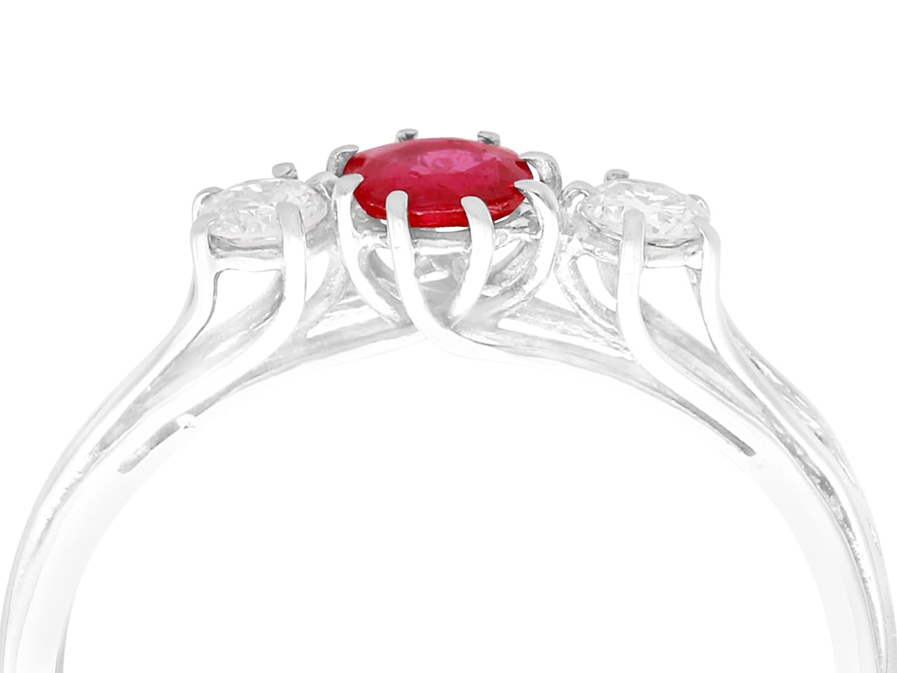 Round Cut 1950s Vintage Ruby and Diamond White Gold Trilogy Ring For Sale