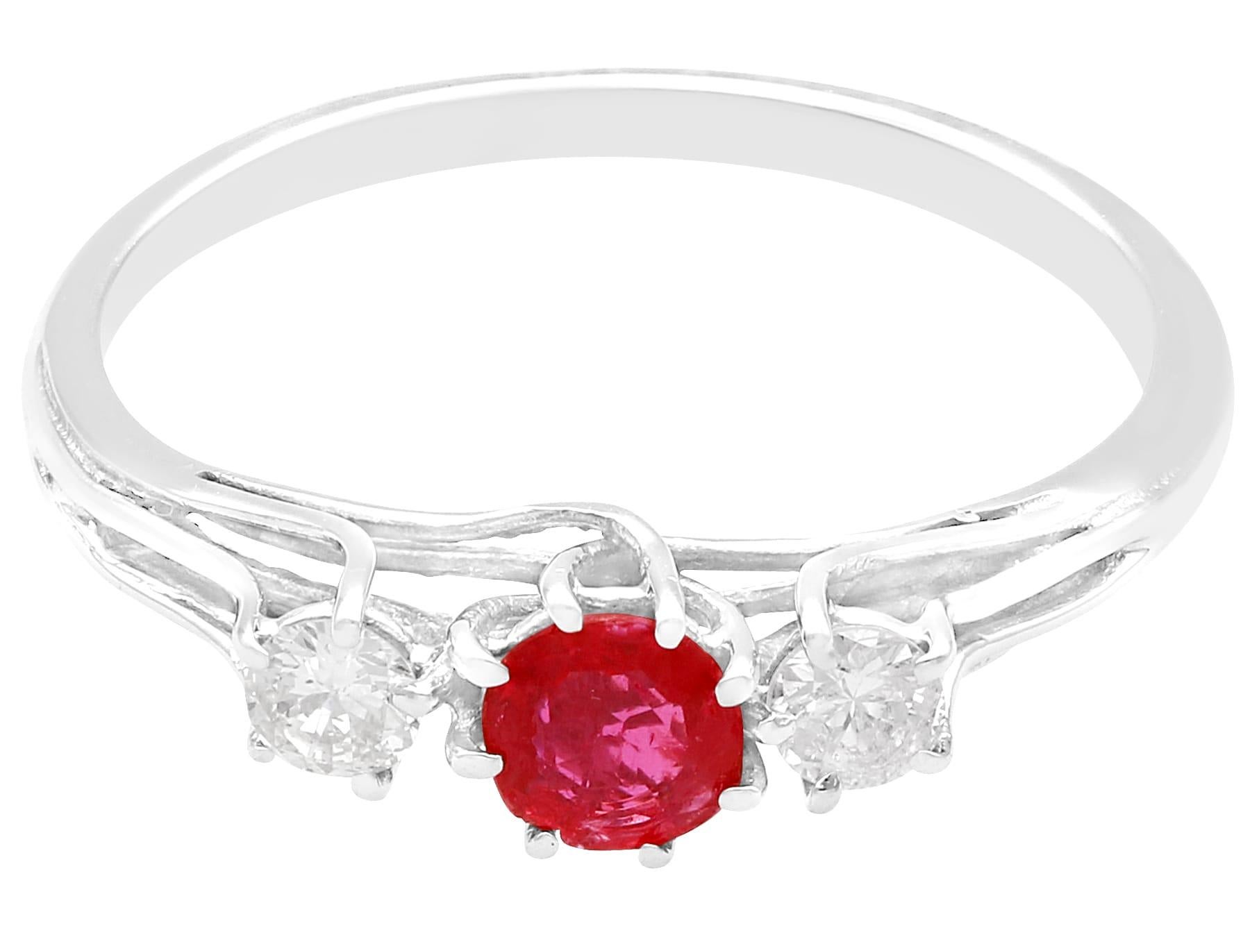 Women's 1950s Vintage Ruby and Diamond White Gold Trilogy Ring For Sale