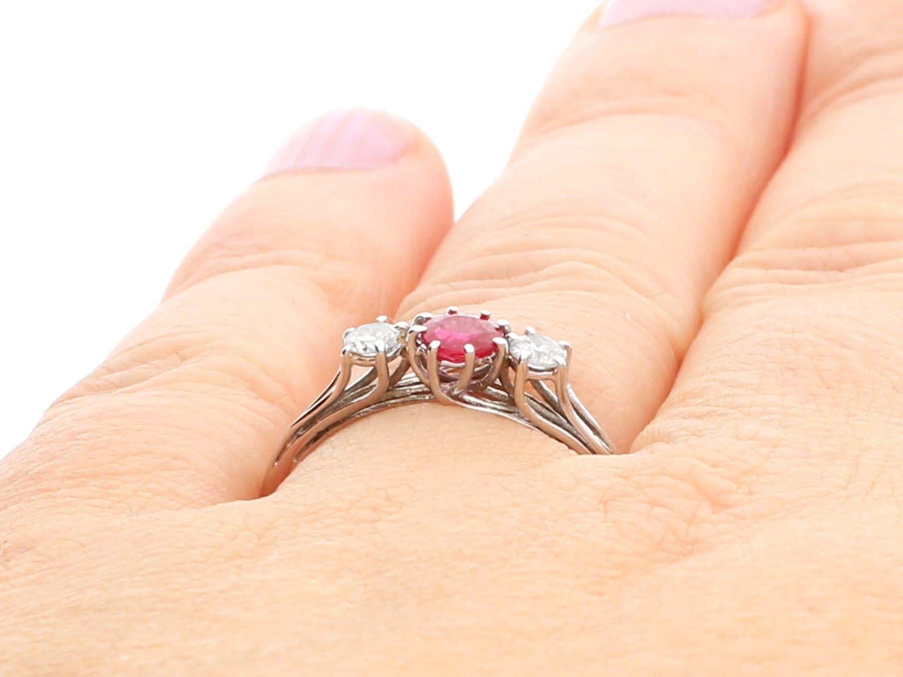1950s Vintage Ruby and Diamond White Gold Trilogy Ring For Sale 5