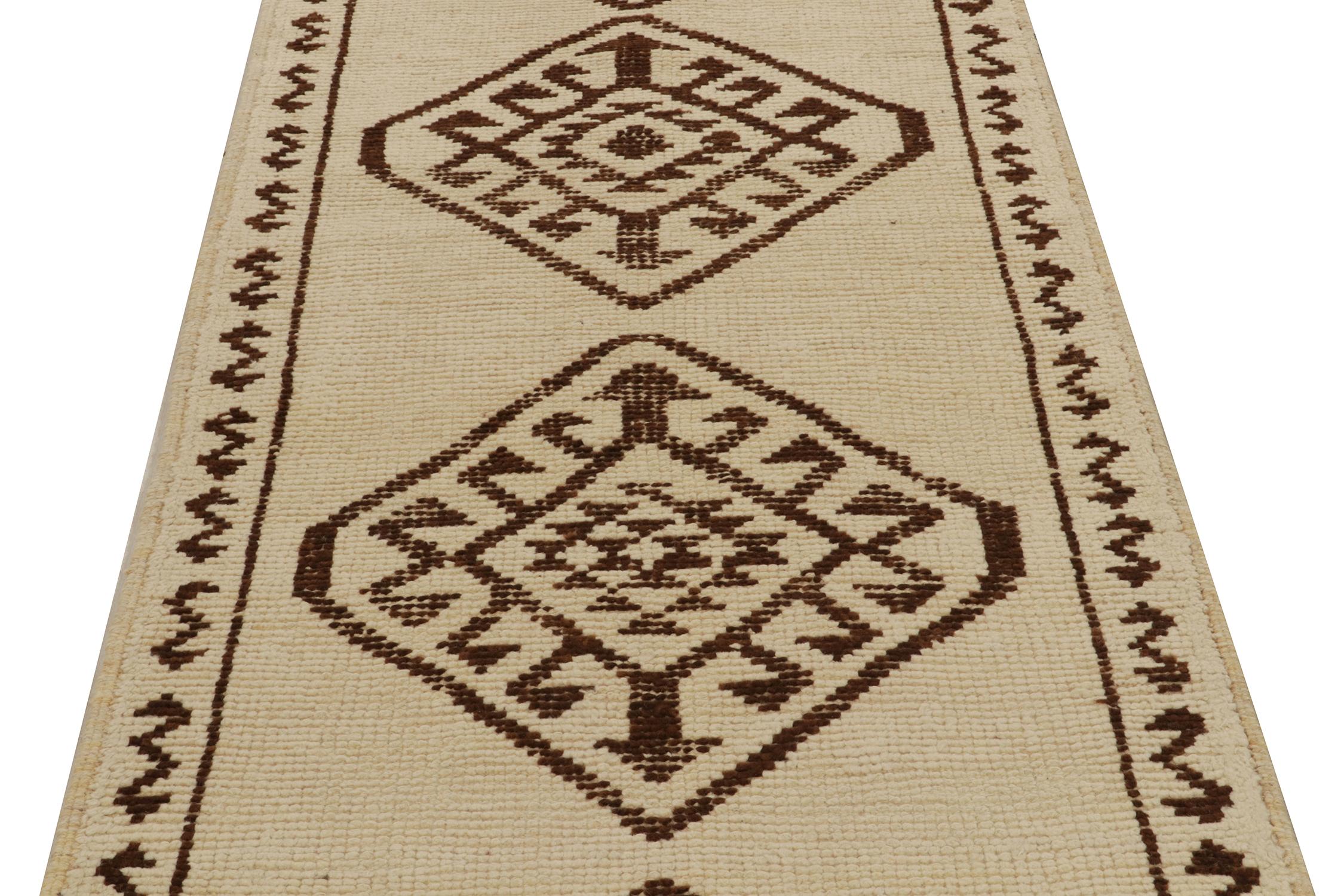 Hand-Knotted 1950s Vintage Runner in Beige & Brown Tribal Pattern by Rug & Kilim For Sale
