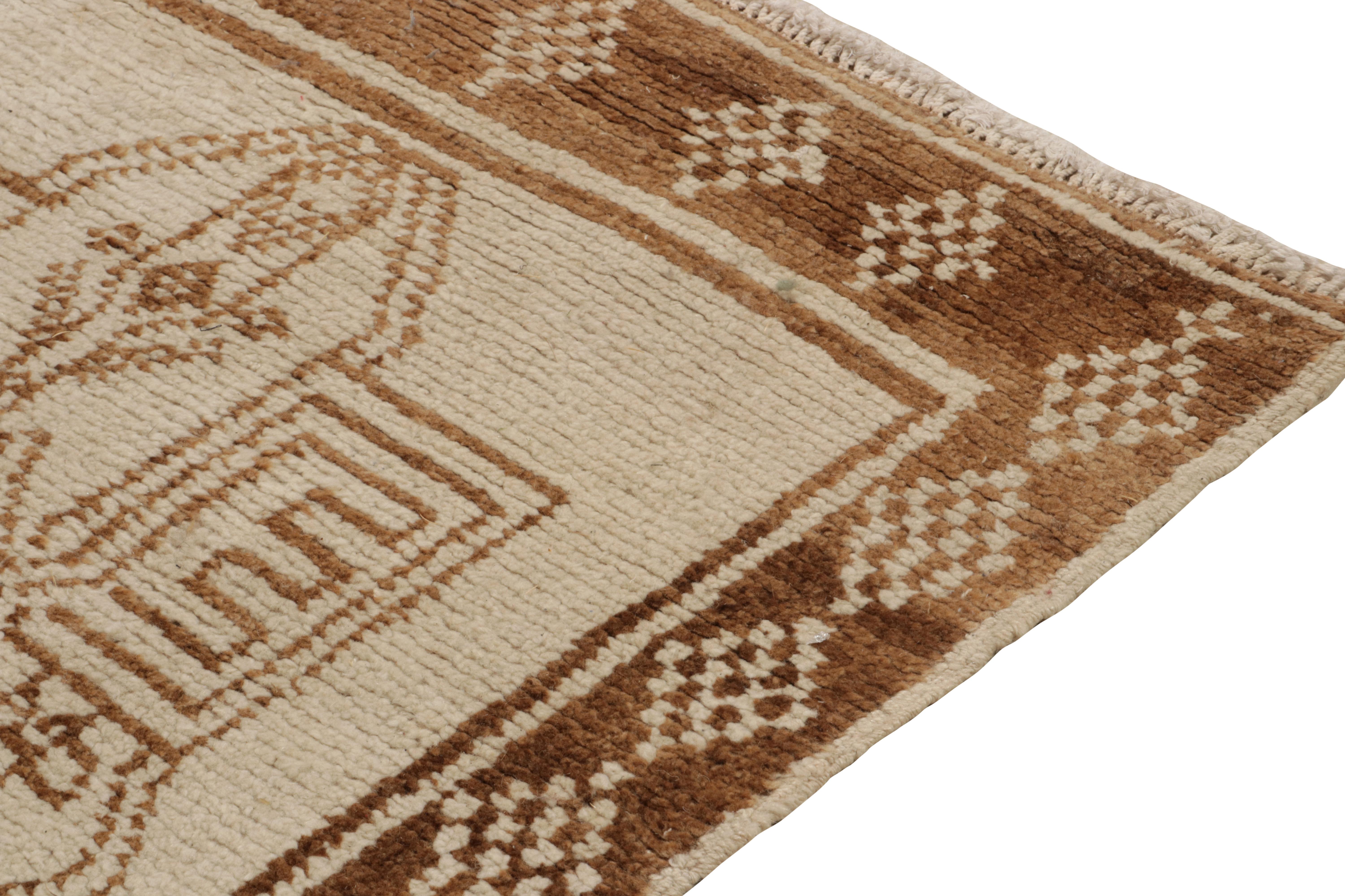 1950s Vintage Runner in Off-White & Beige-Brown Tribal Medallion by Rug & Kilim In Good Condition In Long Island City, NY
