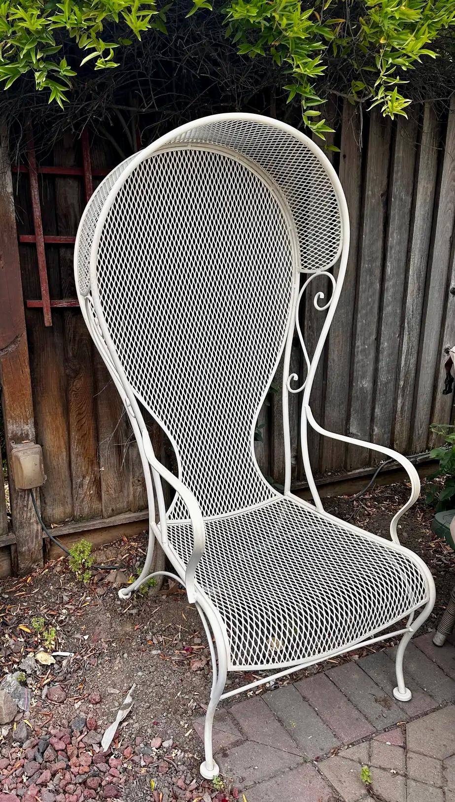 Wrought Iron 1950’s Vintage Russell Woodard Beige Iron Hooded Porter Garden Chair, Princess C