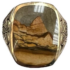 1950s Vintage Scenic Agate Stone 14kYellow Gold Ring Size 12.25