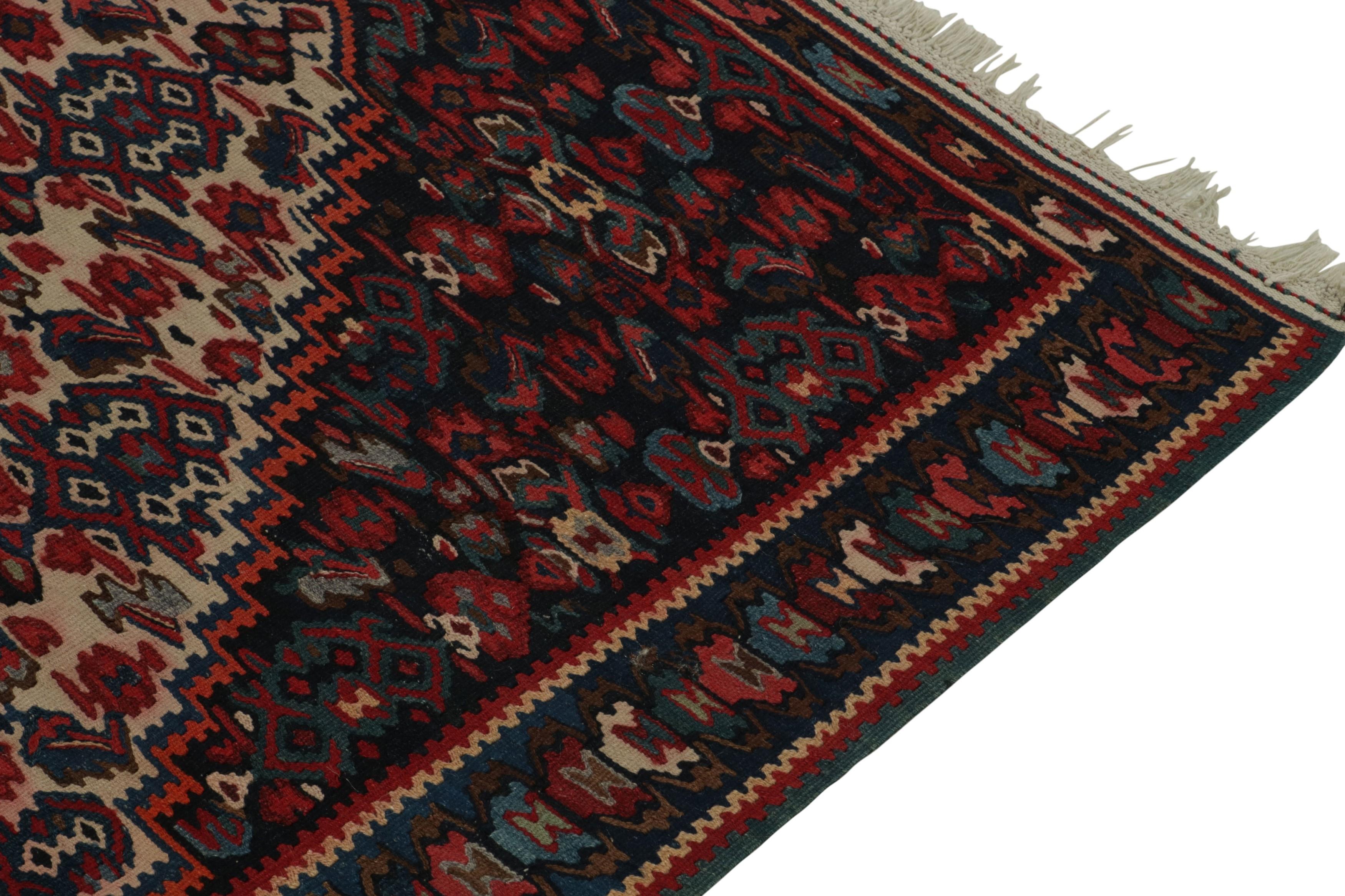 1950s Vintage Senneh Kilim in Red, Blue & White Tribal pattern by Rug & Kilim In Good Condition For Sale In Long Island City, NY