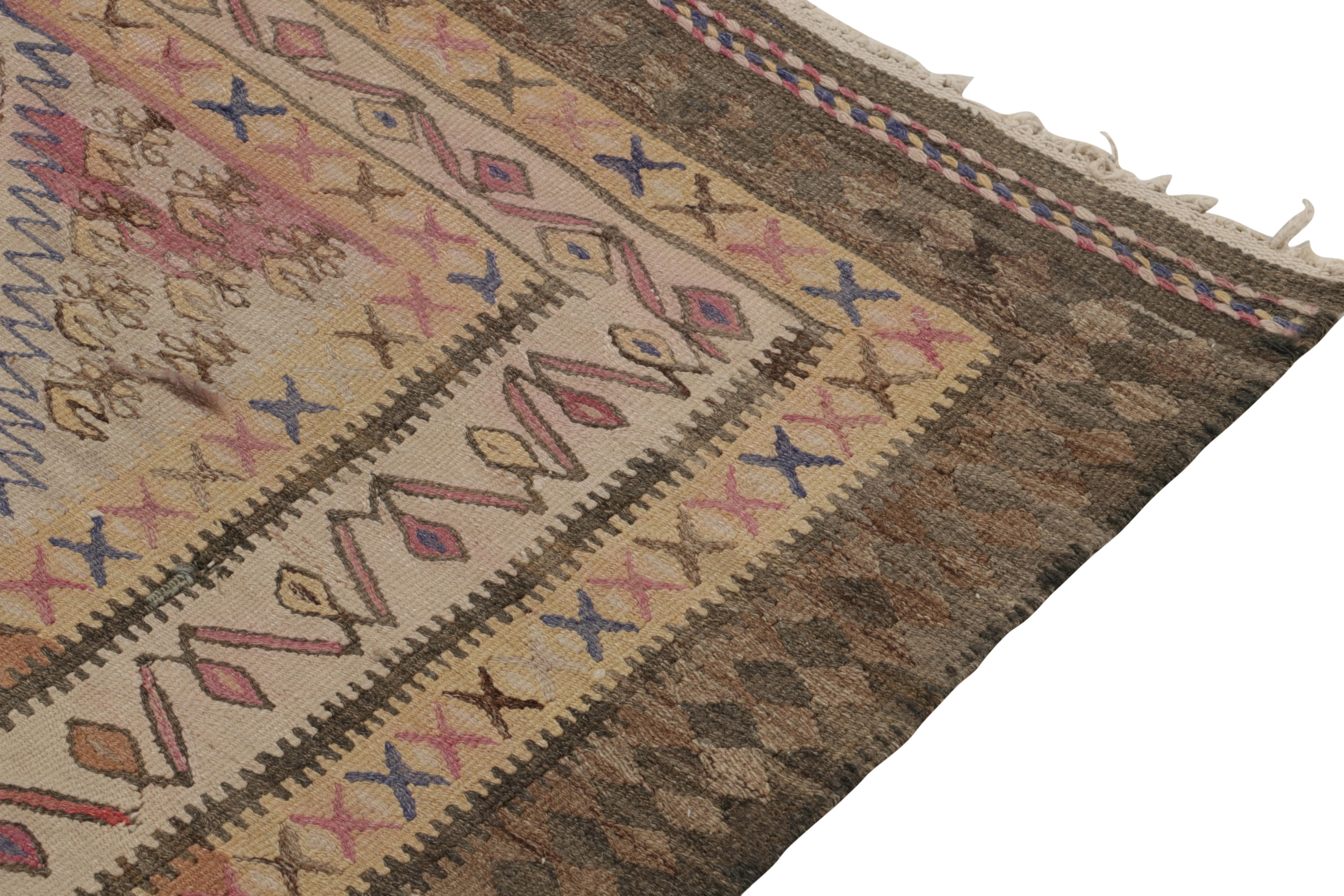 1950s Vintage Senneh Kilim Runner in Beige-Brown, Tribal Patterns by Rug & Kilim In Good Condition For Sale In Long Island City, NY