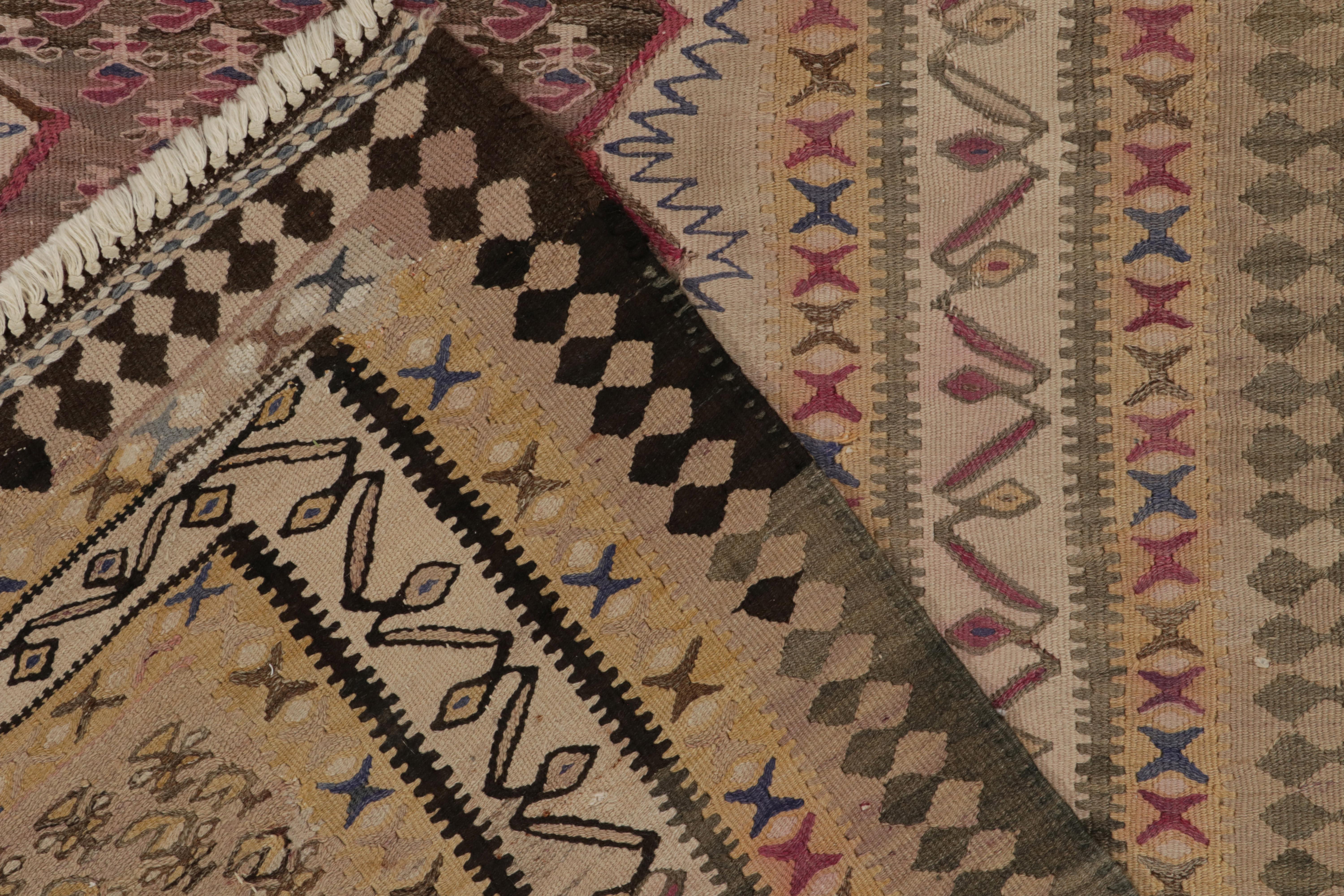 Wool 1950s Vintage Senneh Kilim Runner in Beige-Brown, Tribal Patterns by Rug & Kilim For Sale