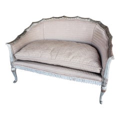 1950s Vintage Settee with Carved Wood Frame