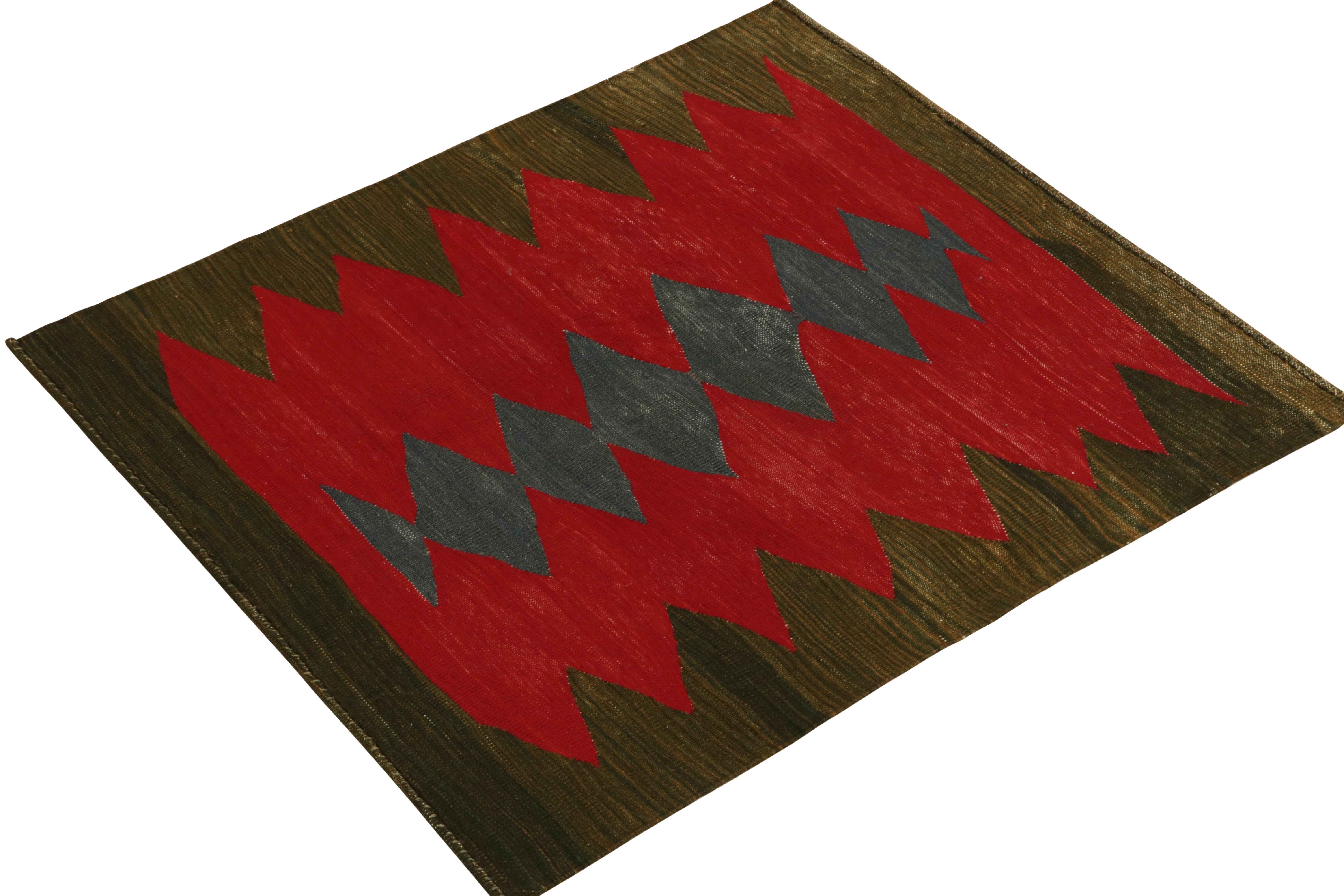 Tribal 1950s Vintage Sofren Kilim Rug in Red, Blue and Brown by Rug & Kilim For Sale