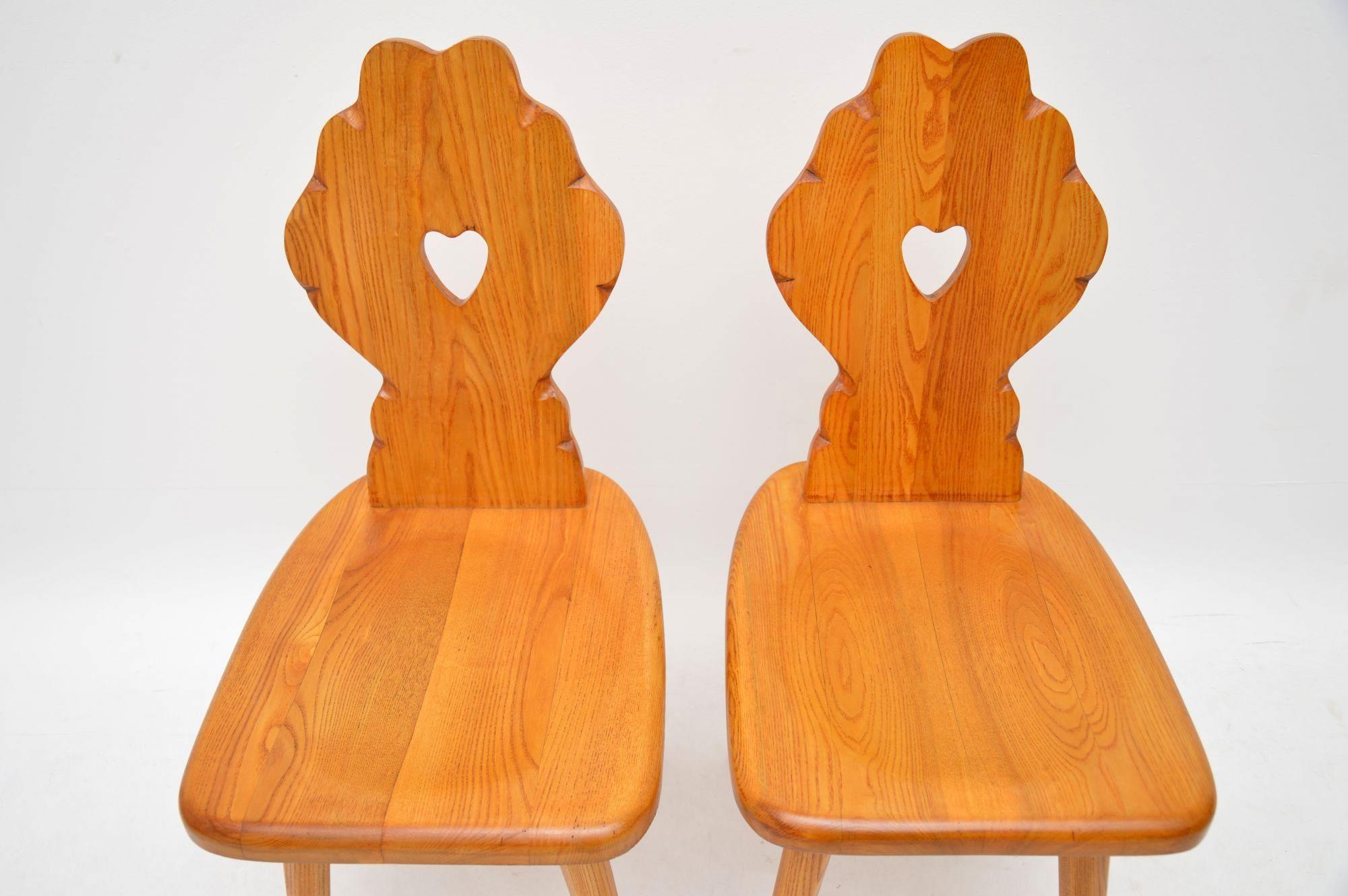 Mid-Century Modern 1950s Vintage Solid Elm Pair of Side Chairs and Bench