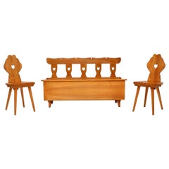 1950s Vintage Solid Elm Pair of Side Chairs and Bench