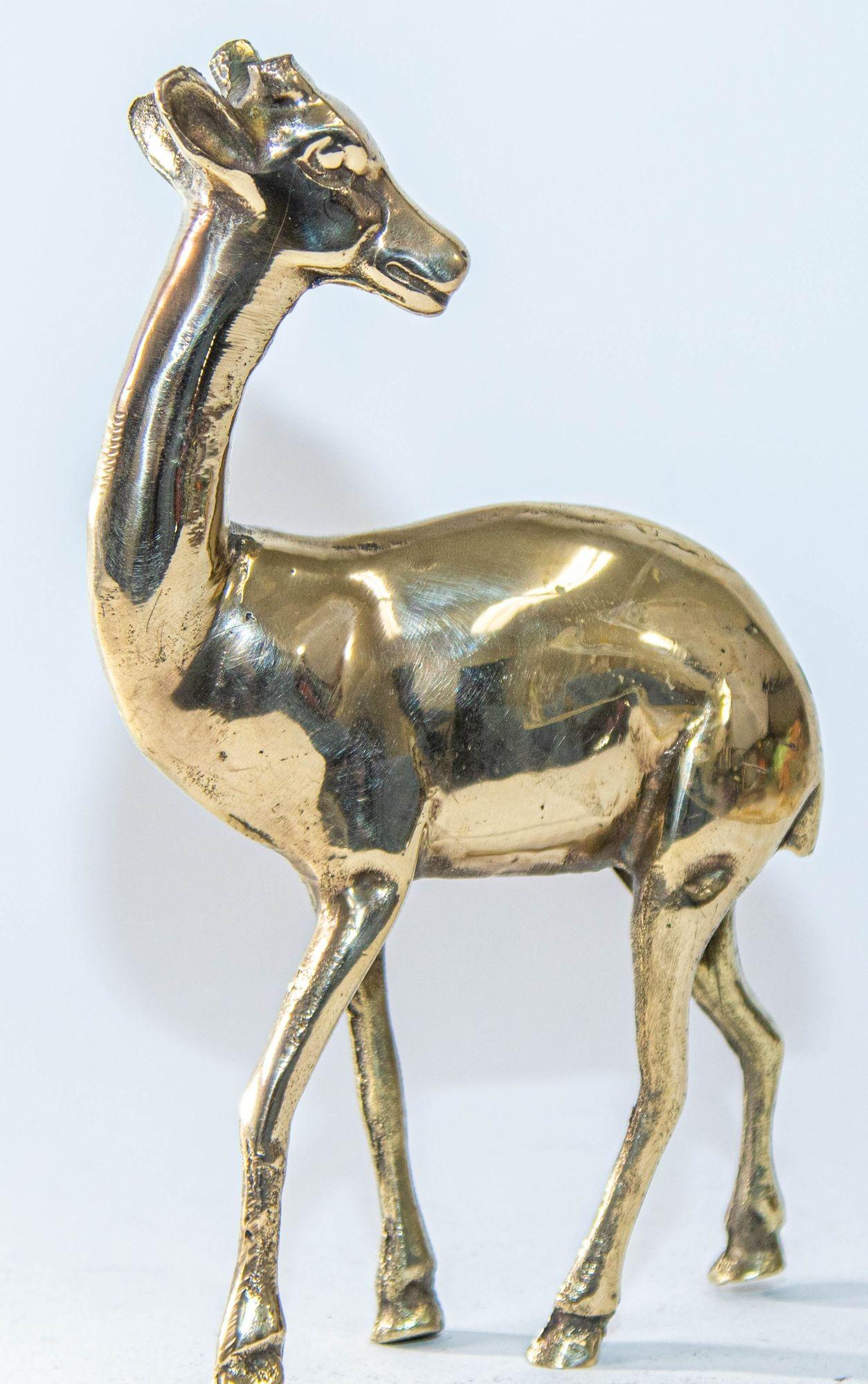 1950s Vintage Solid Polished Brass Gazelle Deer Figurine Sculpture 1