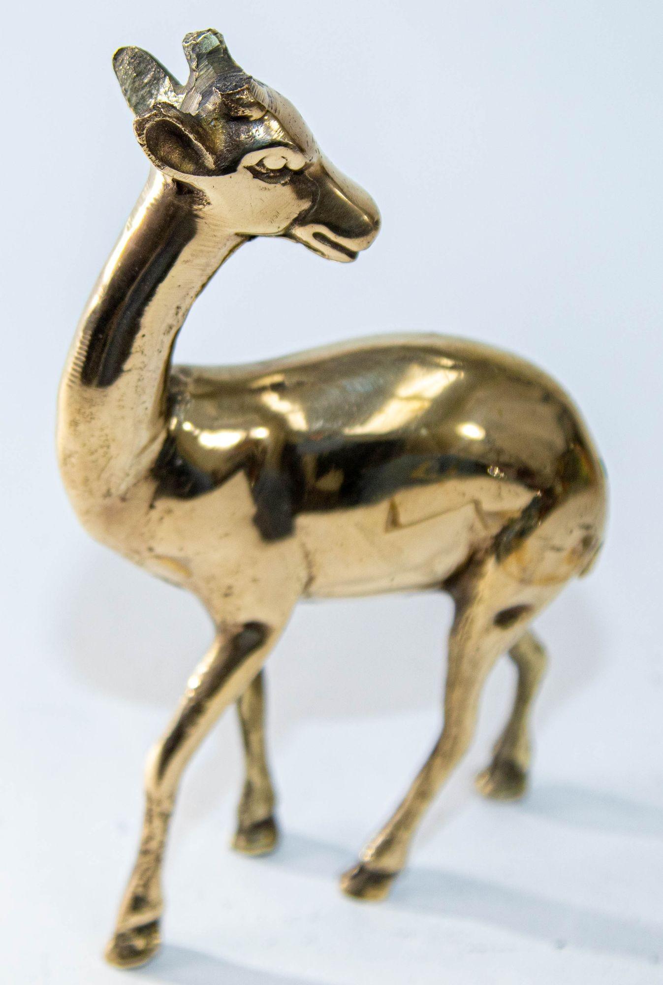 1950s Vintage Solid Polished Brass Gazelle Deer Figurine Sculpture 3