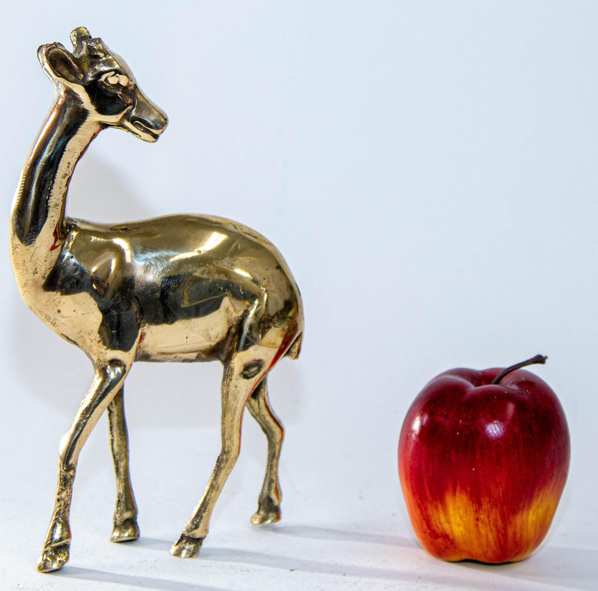 Mid-Century Modern 1950s Vintage Solid Polished Brass Gazelle Deer Figurine Sculpture
