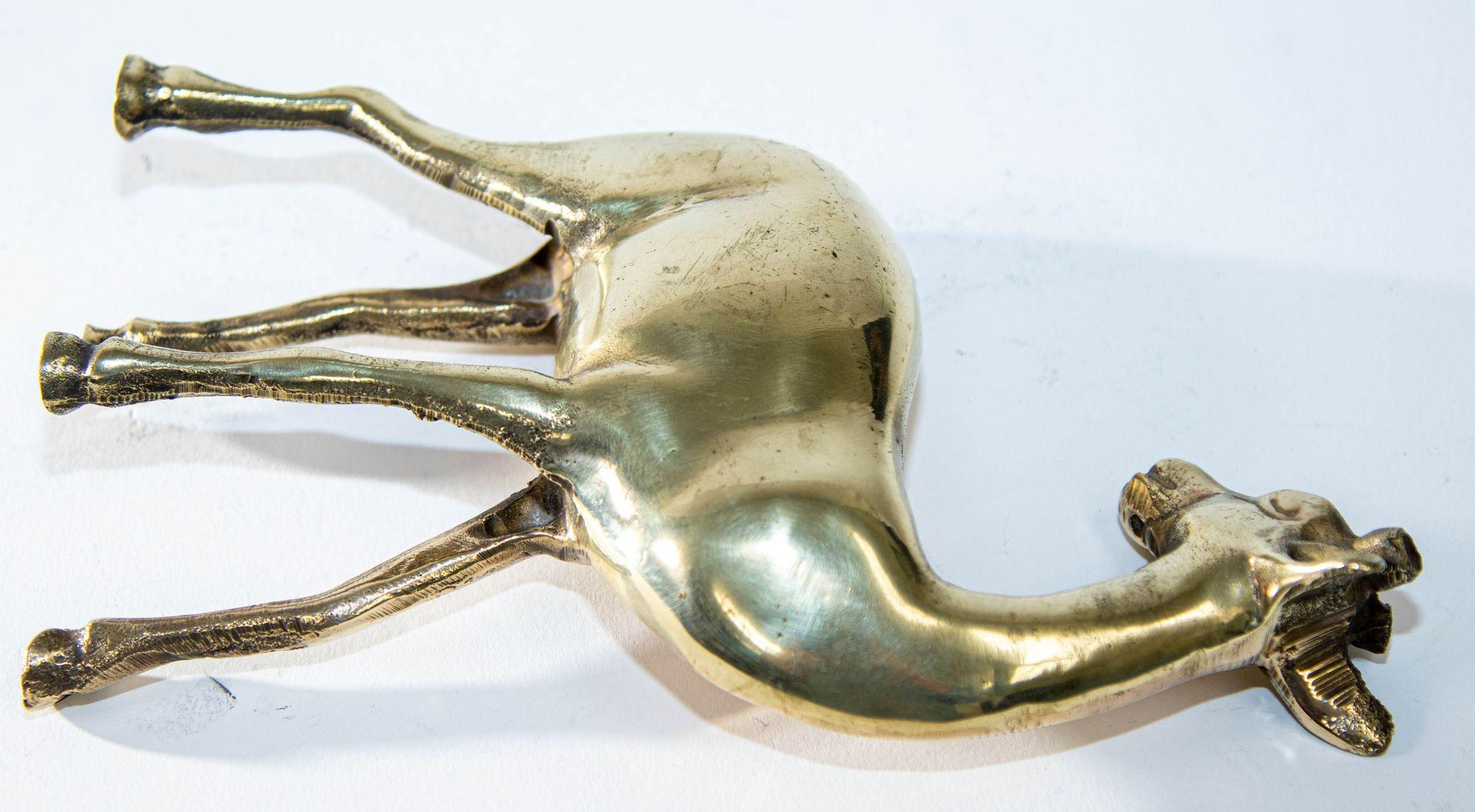 Indian 1950s Vintage Solid Polished Brass Gazelle Deer Figurine Sculpture