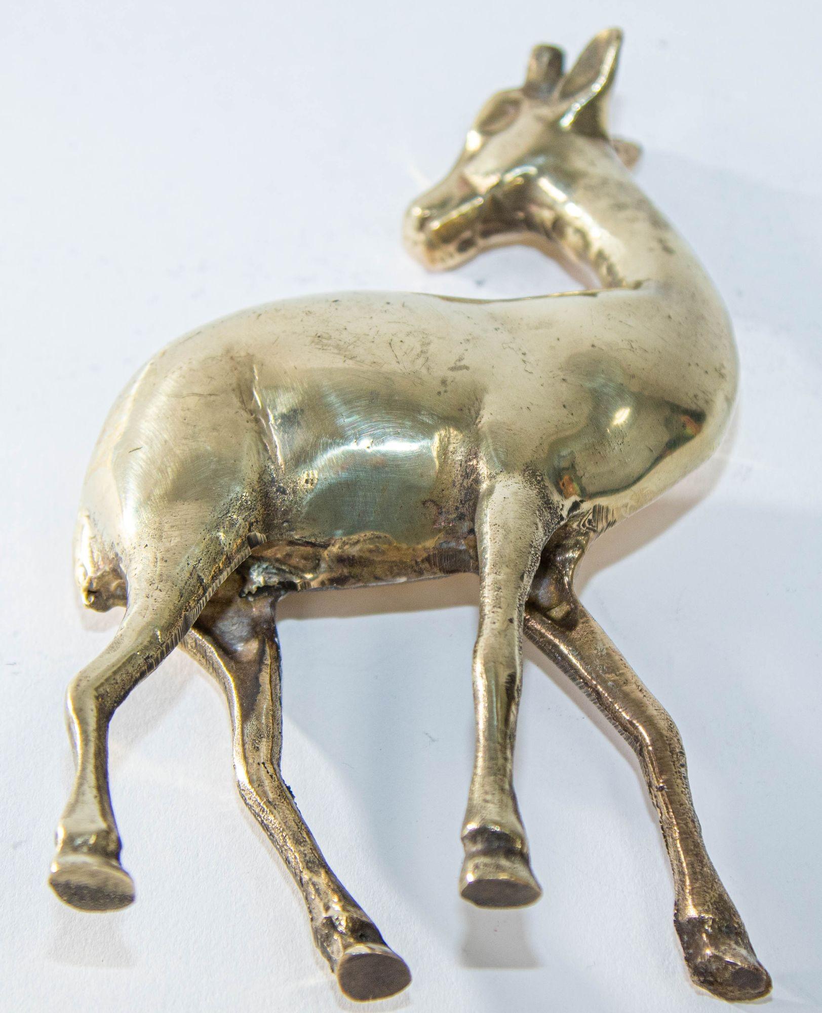 Cast 1950s Vintage Solid Polished Brass Gazelle Deer Figurine Sculpture
