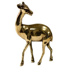 1950s Vintage Solid Polished Brass Gazelle Deer Figurine Sculpture