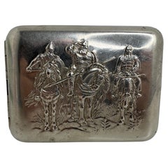1950's Vintage Soviet USSR Steel Nickel Cigarette Case Three Heroes