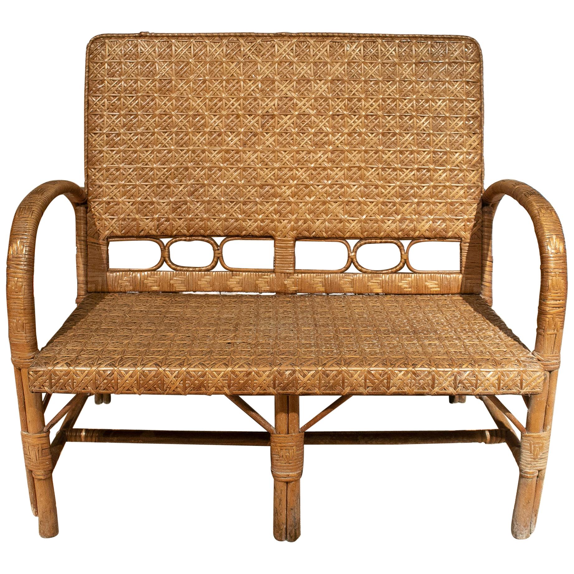 1950s Vintage Spanish Hand Woven 2-Seater Bamboo Sofa