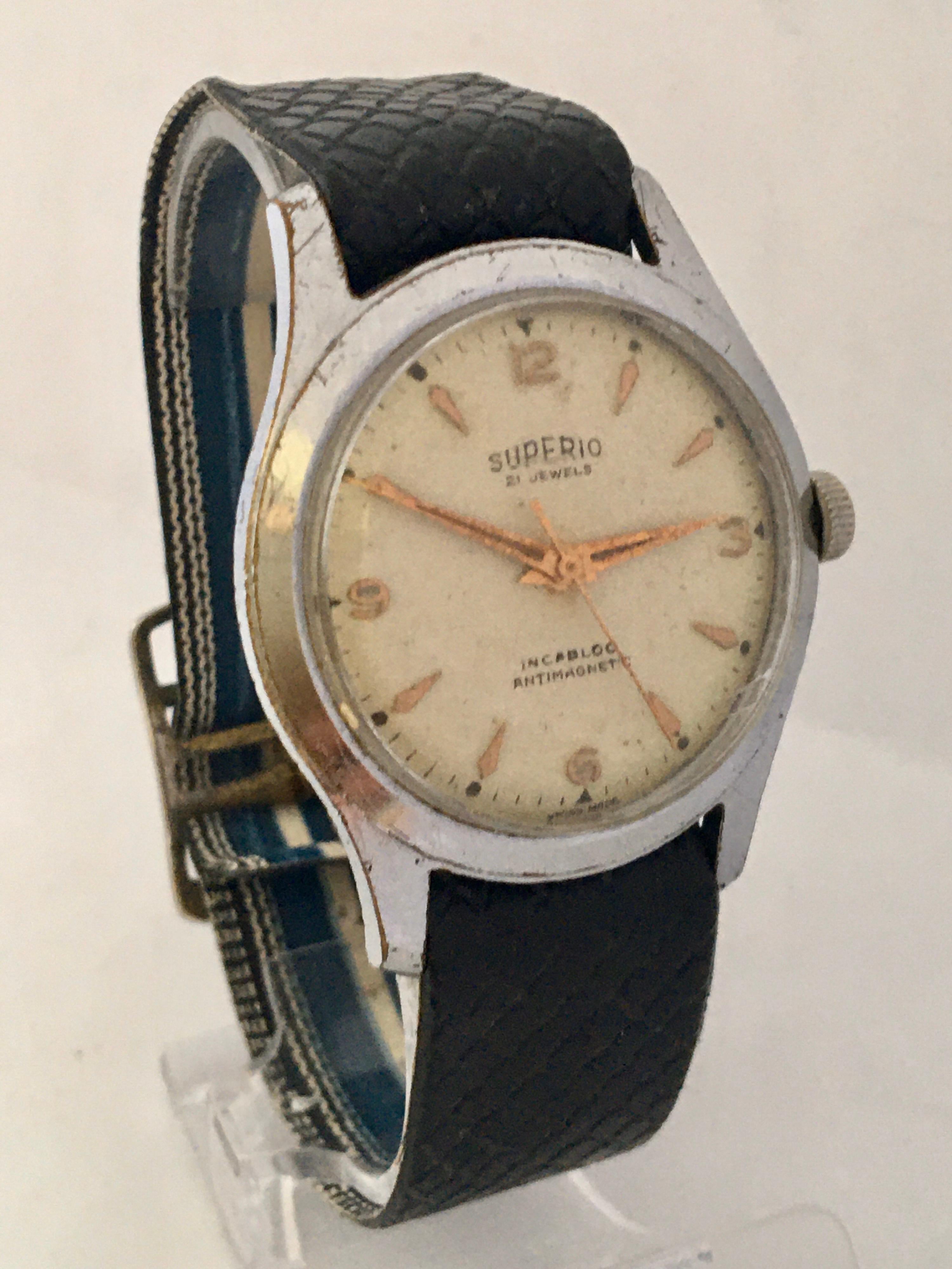 1950s Vintage Stainless Steel Back Mechanical Swiss Watch For Sale 4